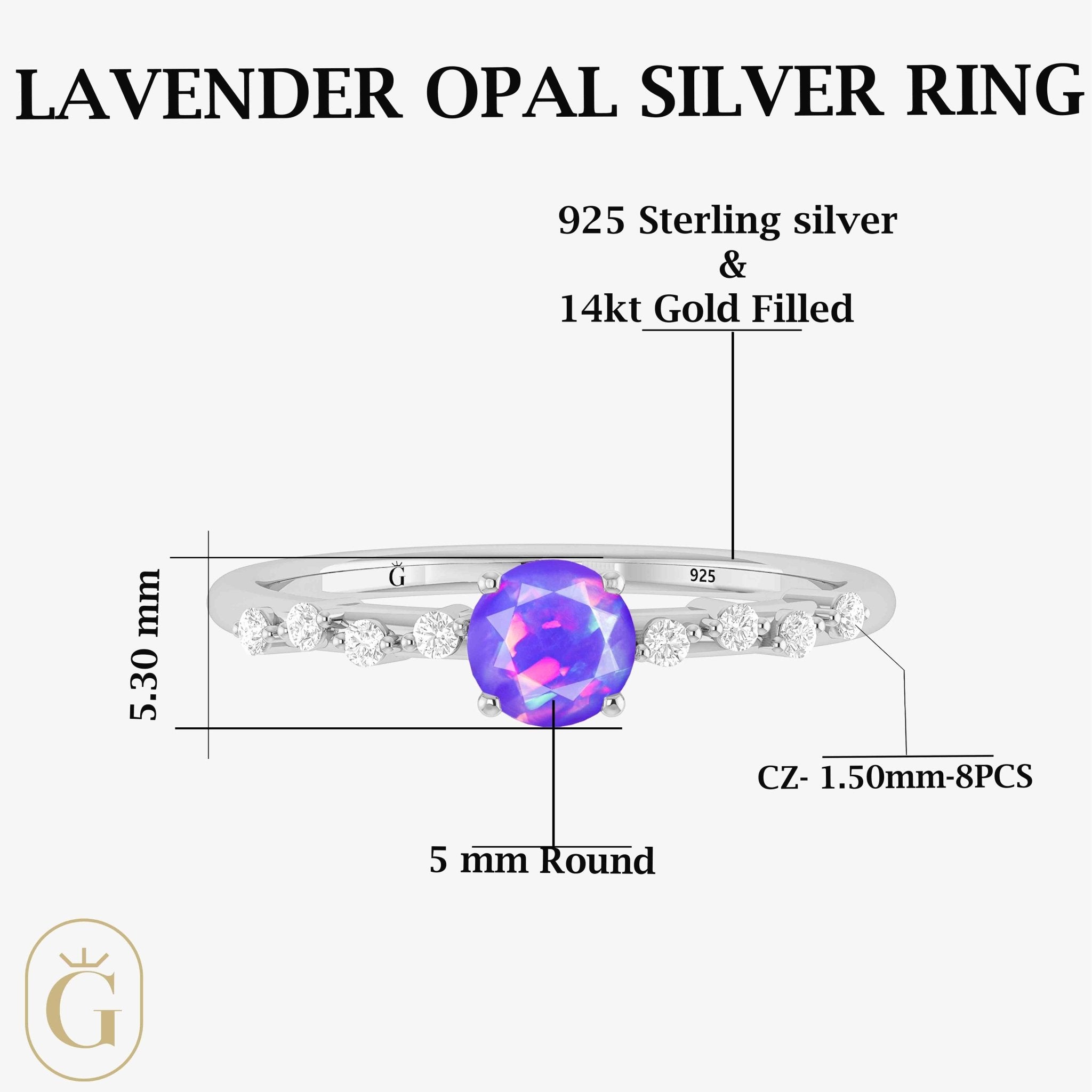 Natural Lavender Opal ROUND STONE MINIMALIST SOLITAIRE WITH ACCENTS RING - Goodstone Jewels