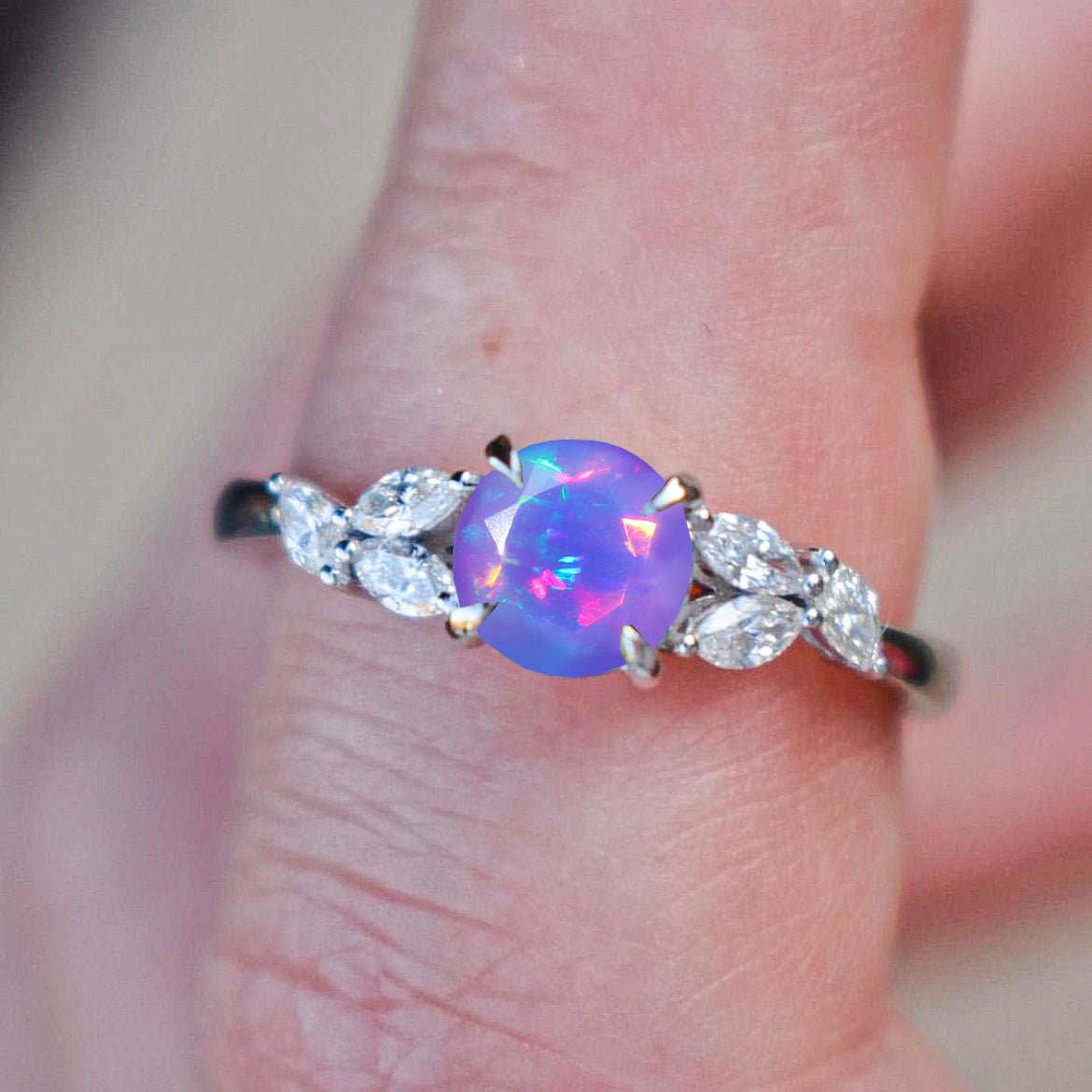 Natural Lavender Opal Round Stone Statement Ring in Silver & Gold Filled - Goodstone Jewels