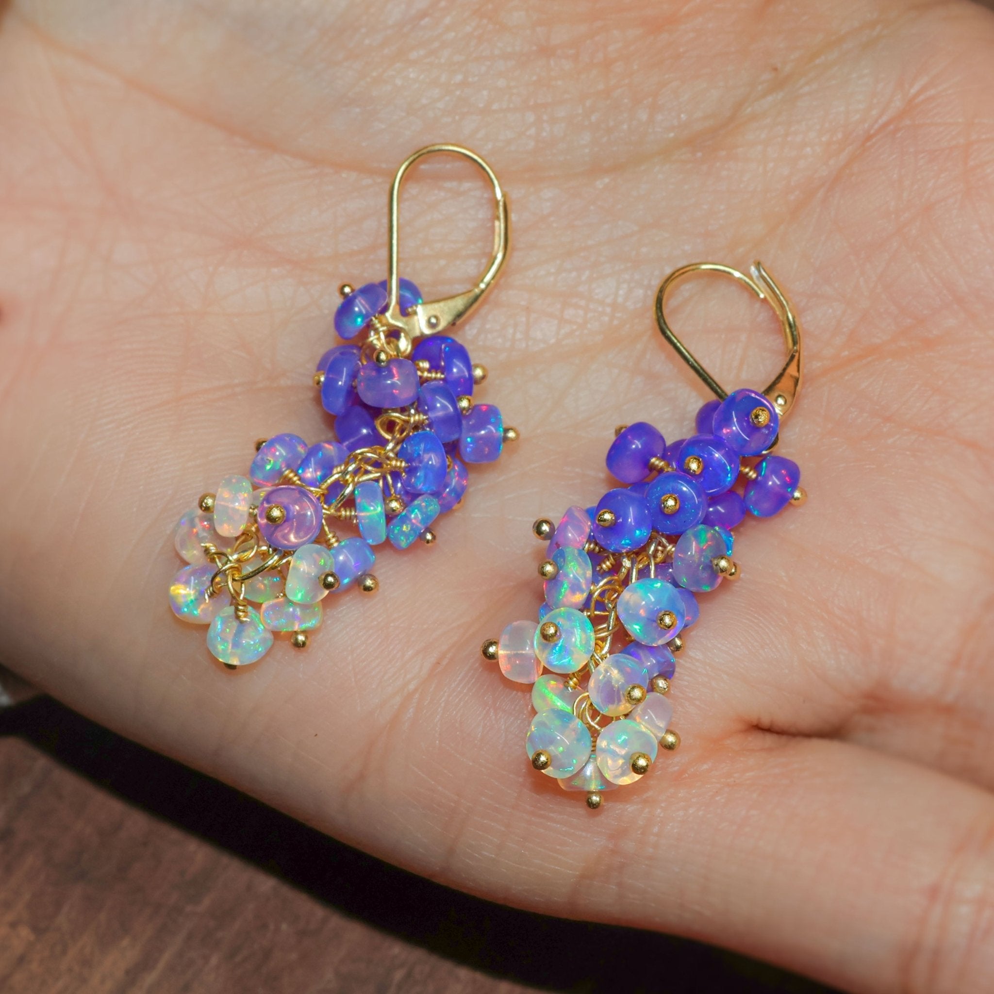 Natural Lavender Opal Shaded Beads Cluster Handmade Earrings - Goodstone Jewels