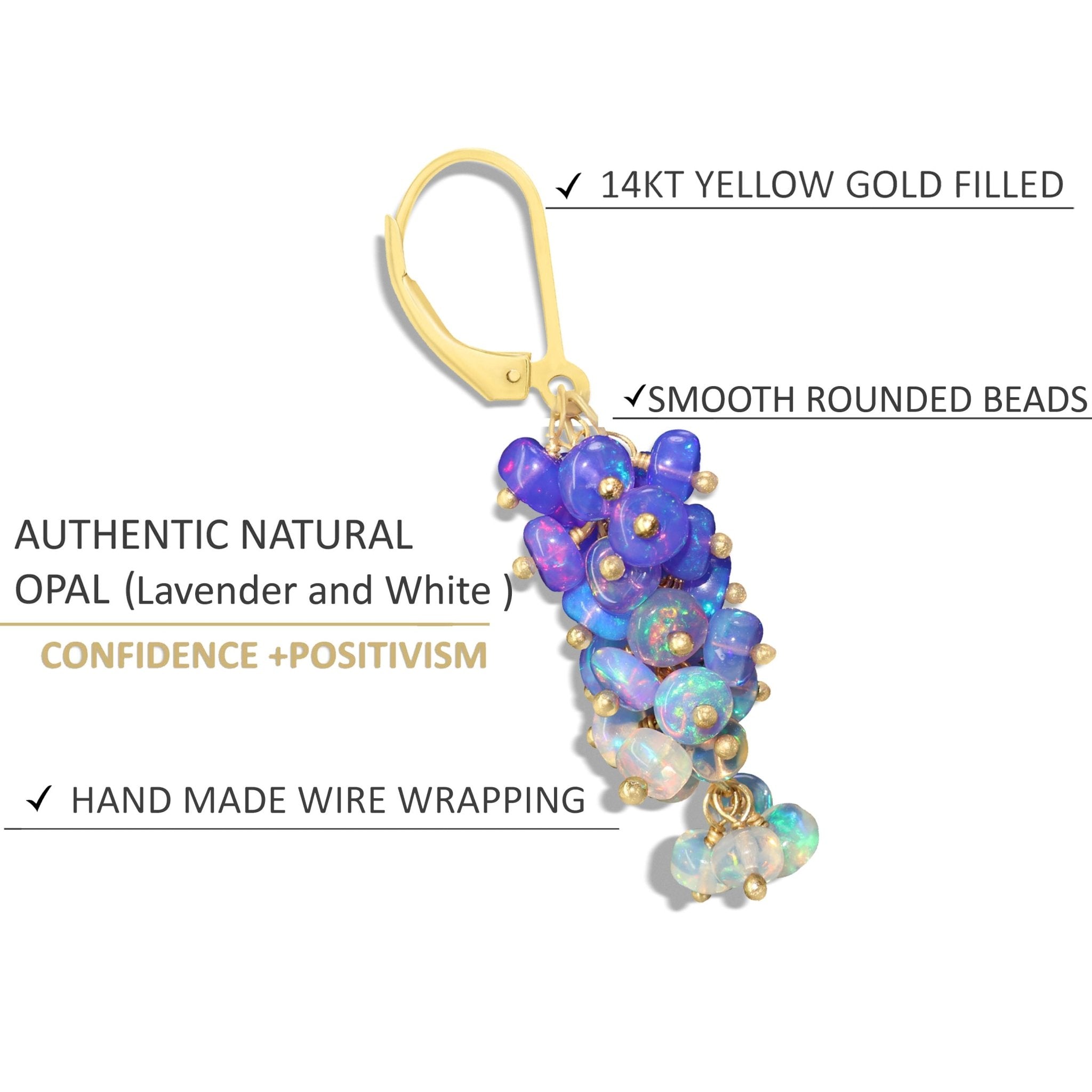 Natural Lavender Opal Shaded Beads Cluster Handmade Earrings - Goodstone Jewels