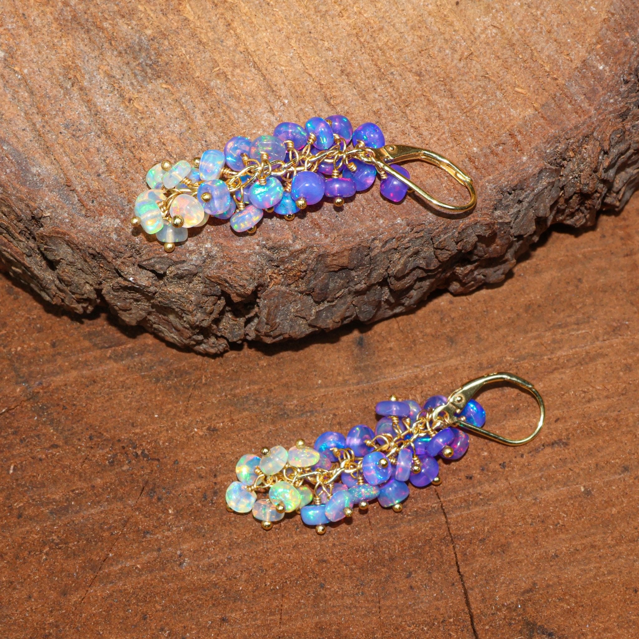 Natural Lavender Opal Shaded Beads Cluster Handmade Earrings - Goodstone Jewels