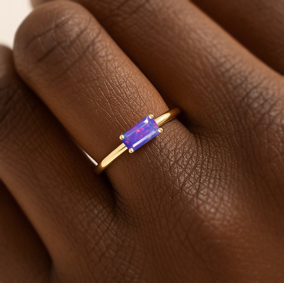 Natural Lavender Opal SINGLE BAGUETTE STONE SOLITAIRE RING - Goodstone Jewels