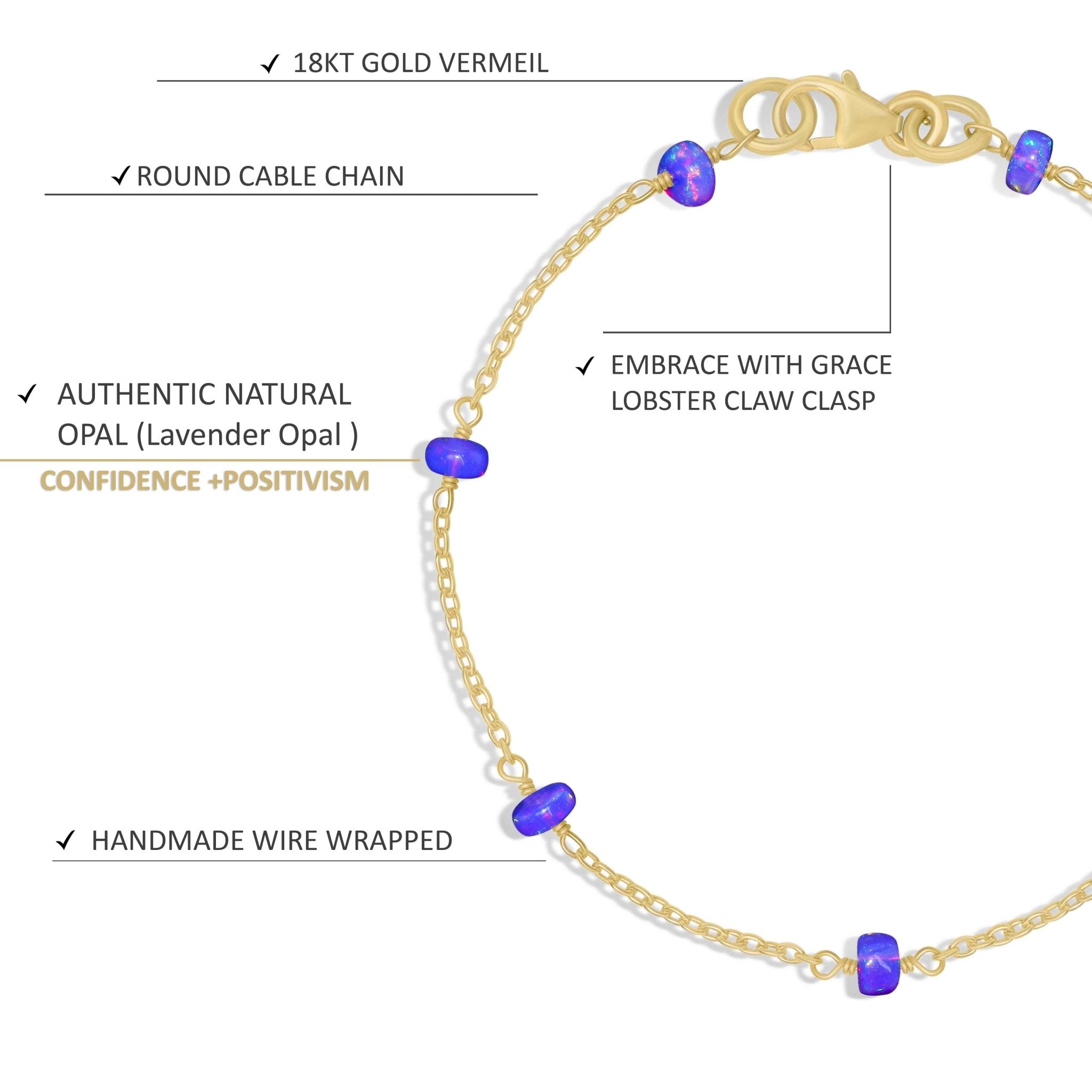 Natural Lavender Opal Smooth Beads Chain Bracelet - Goodstone Jewels