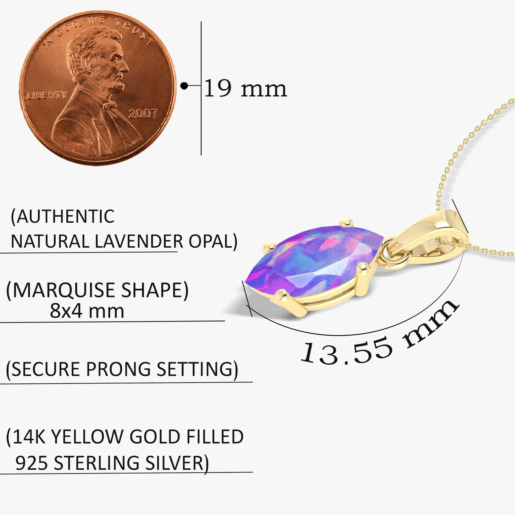 Natural Lavender Opal Solitaire Chain Pendant Necklace - Goodstone Jewels