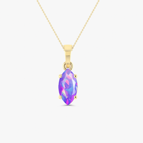 Natural Lavender Opal Solitaire Chain Pendant Necklace