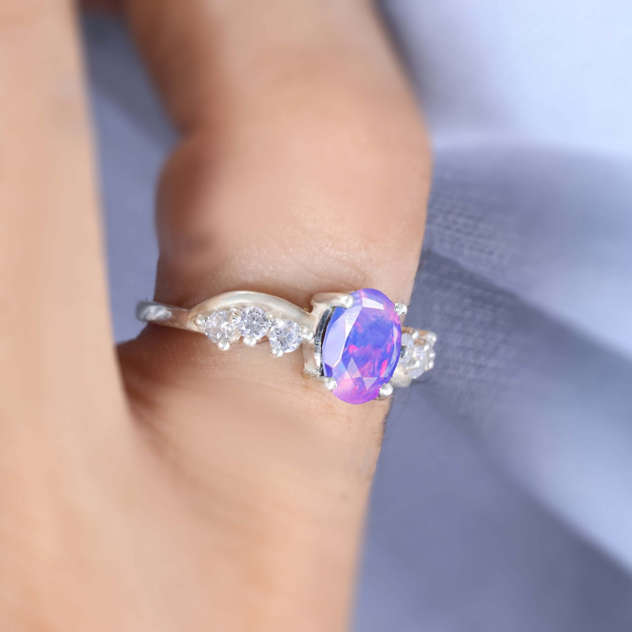 Natural Lavender Opal Solitaire with Accents Ring with Gold Filled & Sterling Silver - Goodstone Jewels
