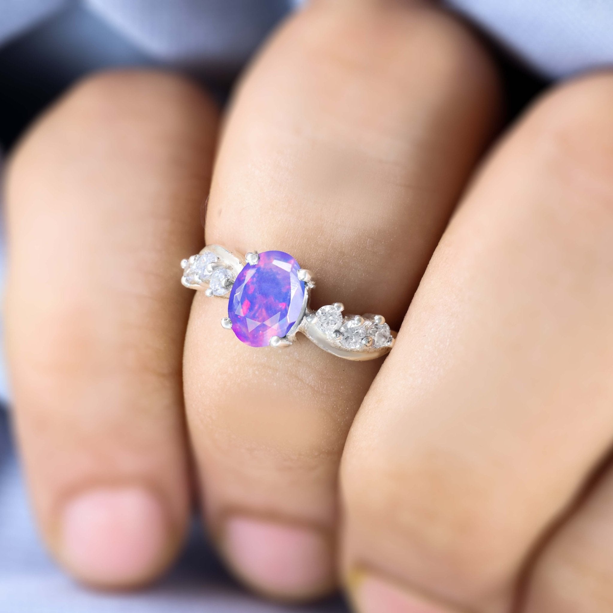 Natural Lavender Opal Solitaire with Accents Ring with Gold Filled & Sterling Silver - Goodstone Jewels