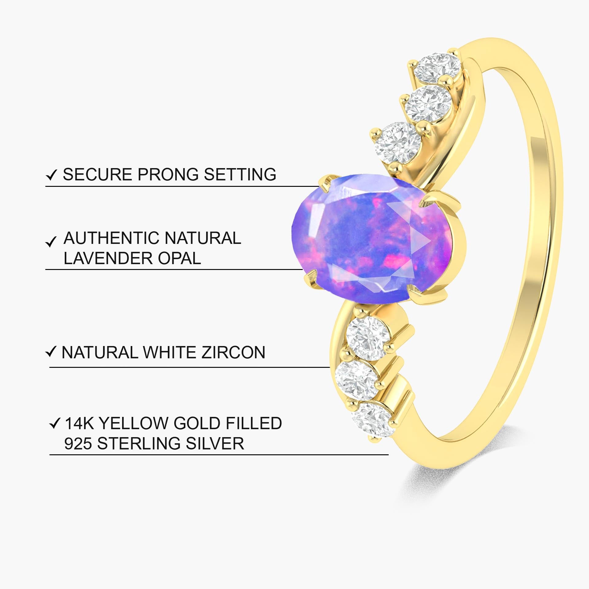 Natural Lavender Opal Solitaire with Accents Ring with Gold Filled & Sterling Silver - Goodstone Jewels