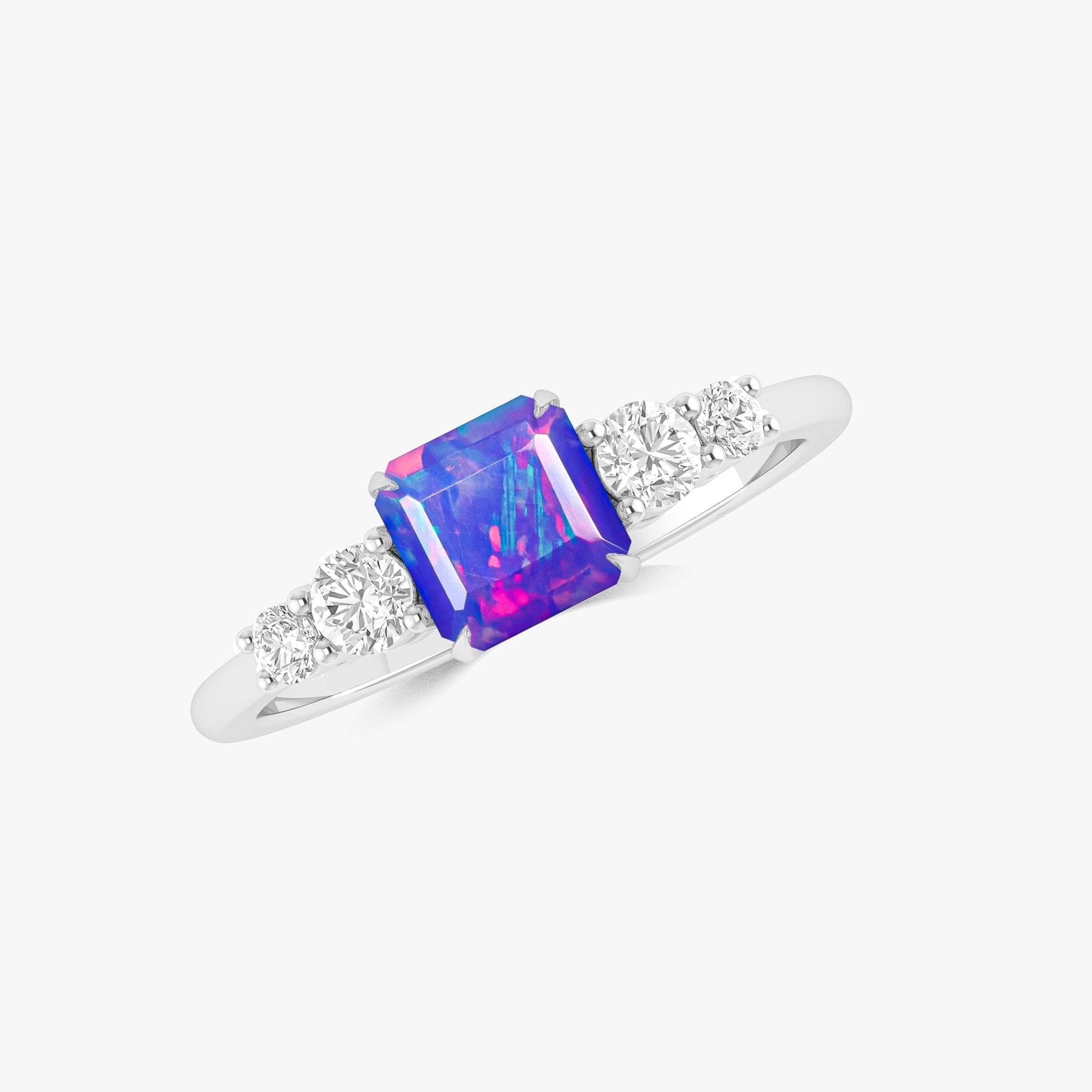Natural Lavender Opal Square Stone with Side Zircon Statement Ring - Goodstone Jewels