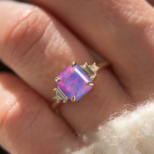 Natural Lavender Opal Statement Ring in Yellow Gold Filled and Sterling Silver - Goodstone Jewels