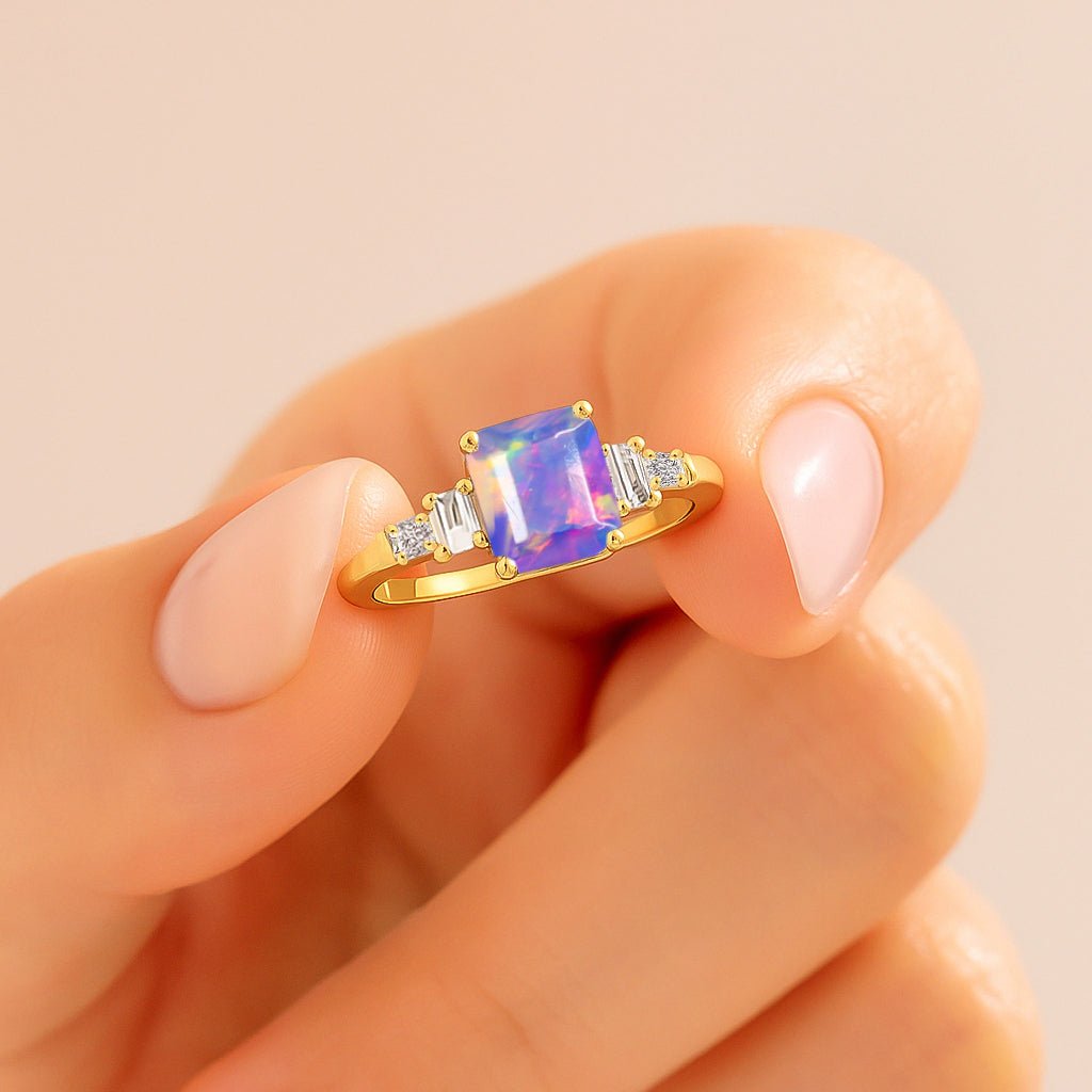 Natural Lavender Opal Statement Ring in Yellow Gold Filled and Sterling Silver - Goodstone Jewels