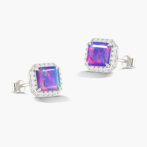 Natural Lavender Opal Stud Earrings Push Back