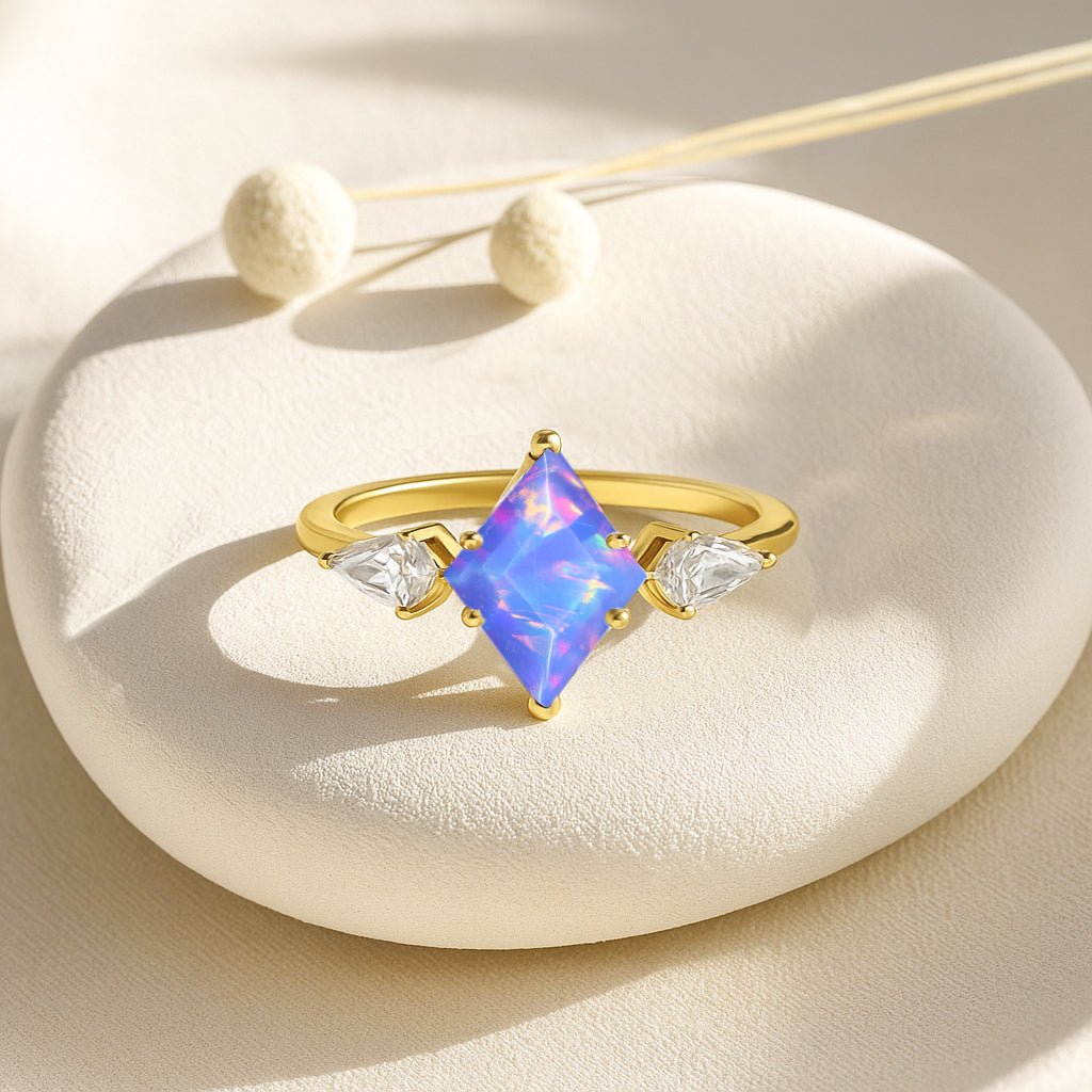 Natural Lavender Opal Three Stone Ring Wedding, Anniversary, Promise Rings - Goodstone Jewels