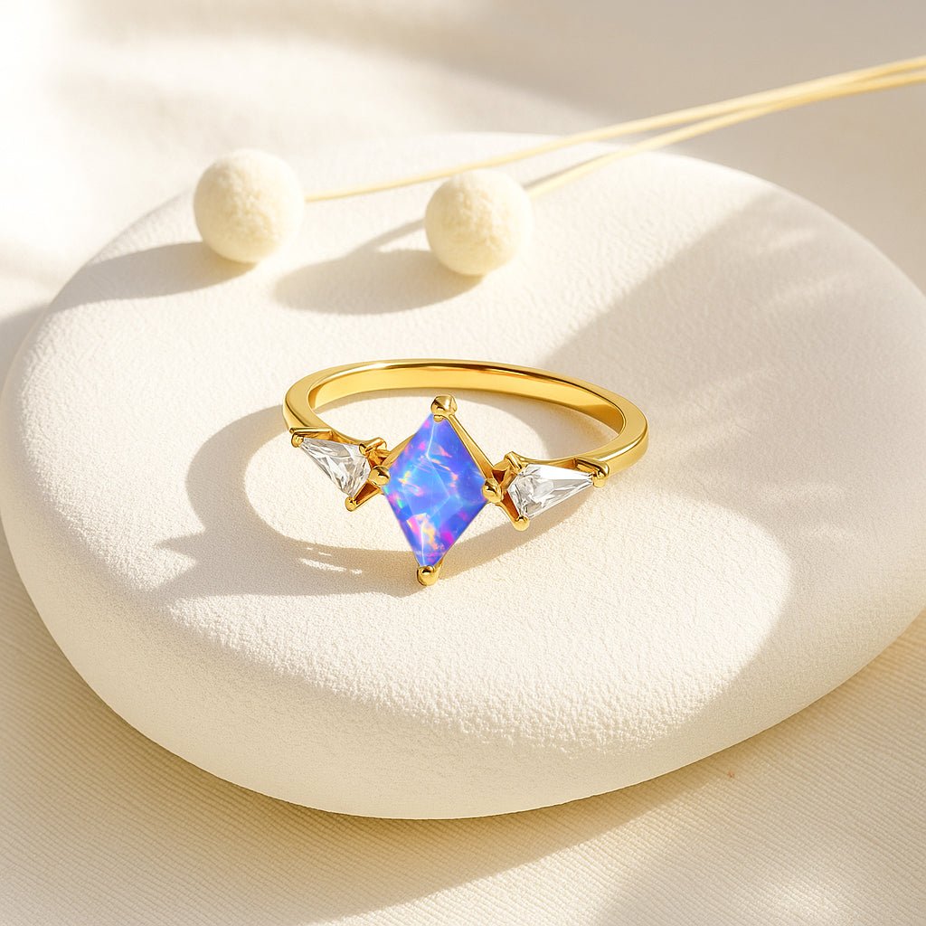 Natural Lavender Opal Three Stone Ring Wedding, Anniversary, Promise Rings - Goodstone Jewels