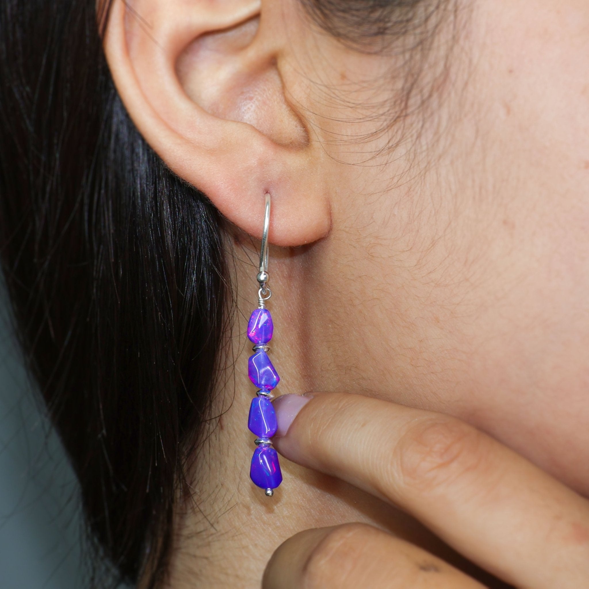 Natural Lavender Opal Tumble Bead Linear Dangle Earrings - Goodstone Jewels