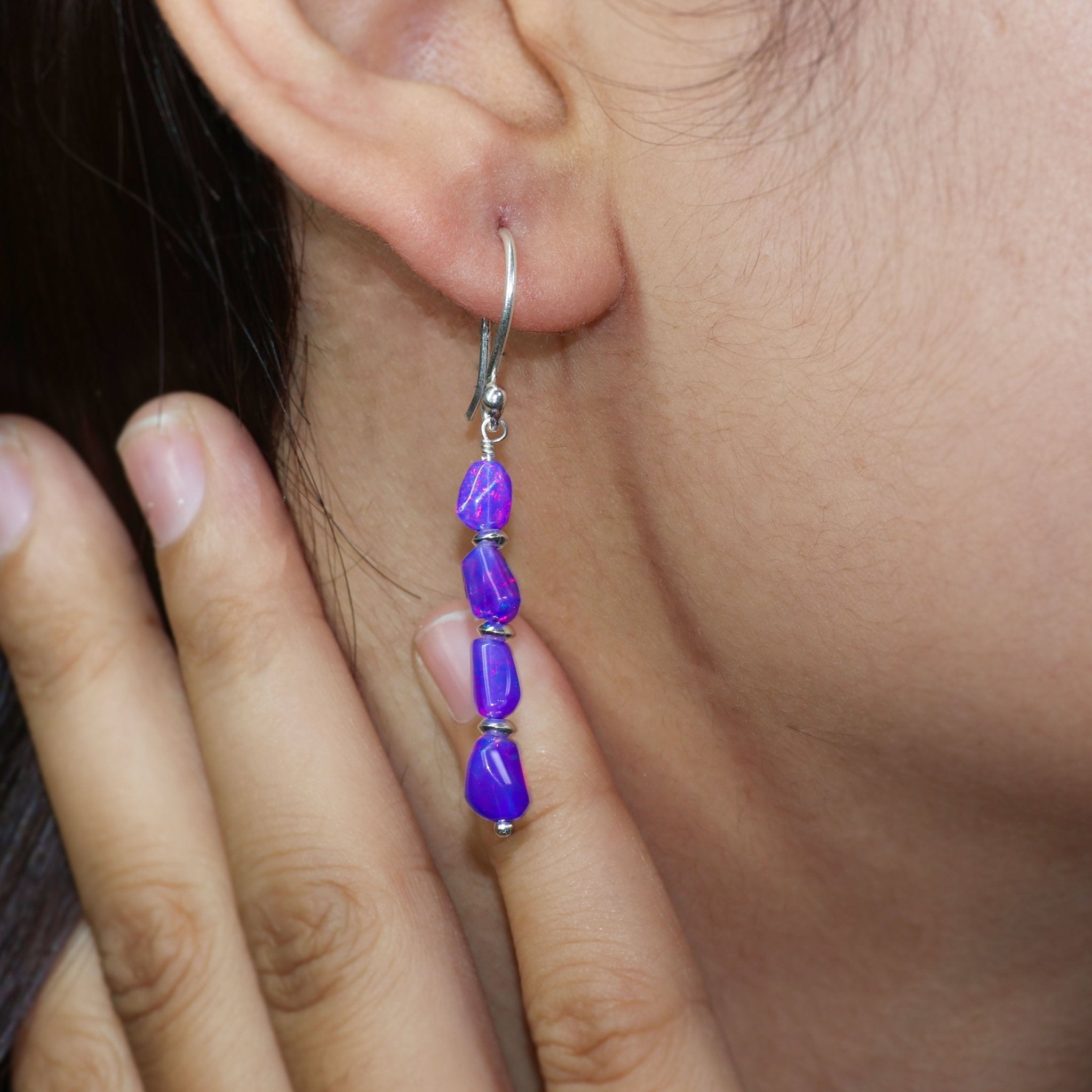 Natural Lavender Opal Tumble Bead Linear Dangle Earrings - Goodstone Jewels