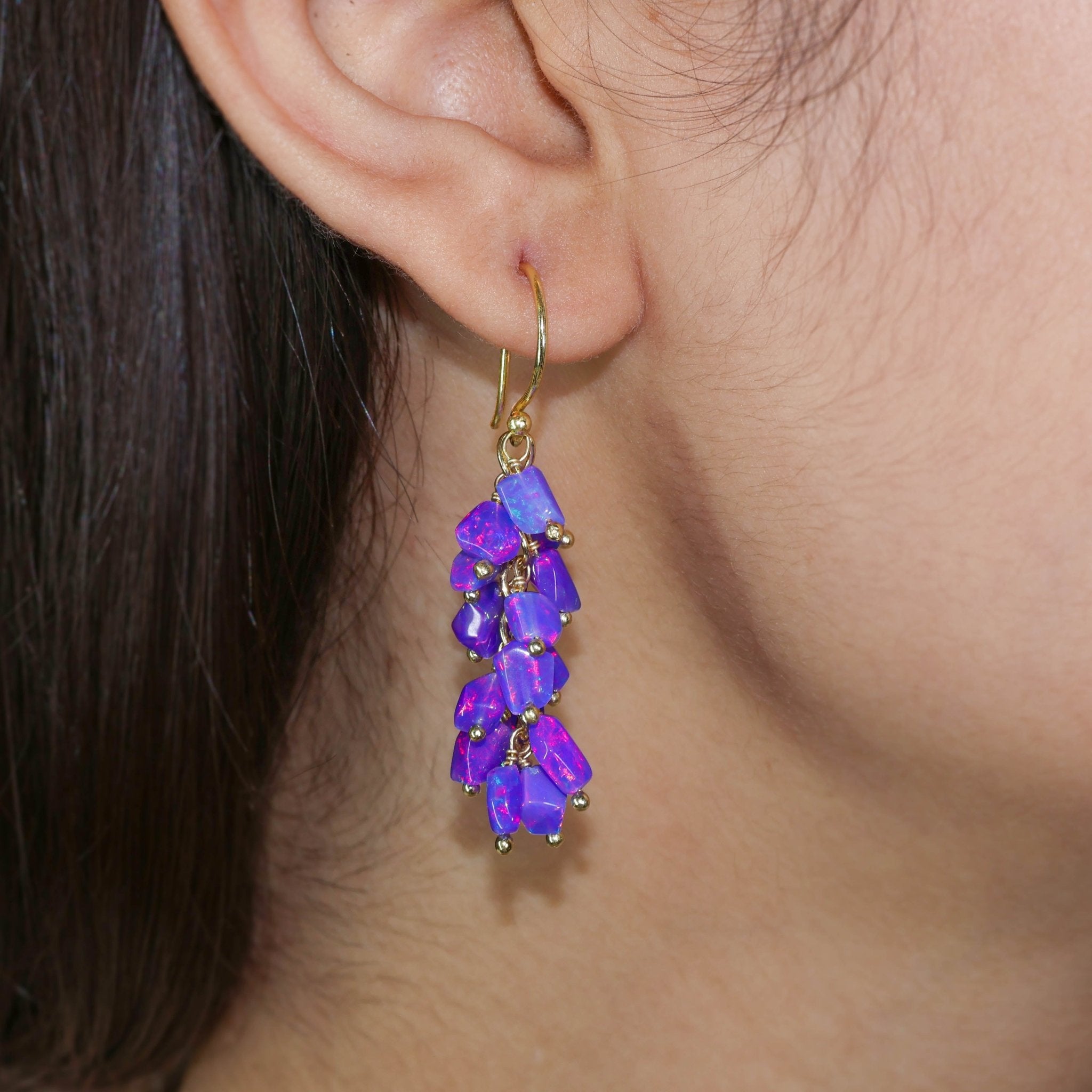 Natural Lavender Opal Tumble Shape Beaded Cluster Earrings - Goodstone Jewels