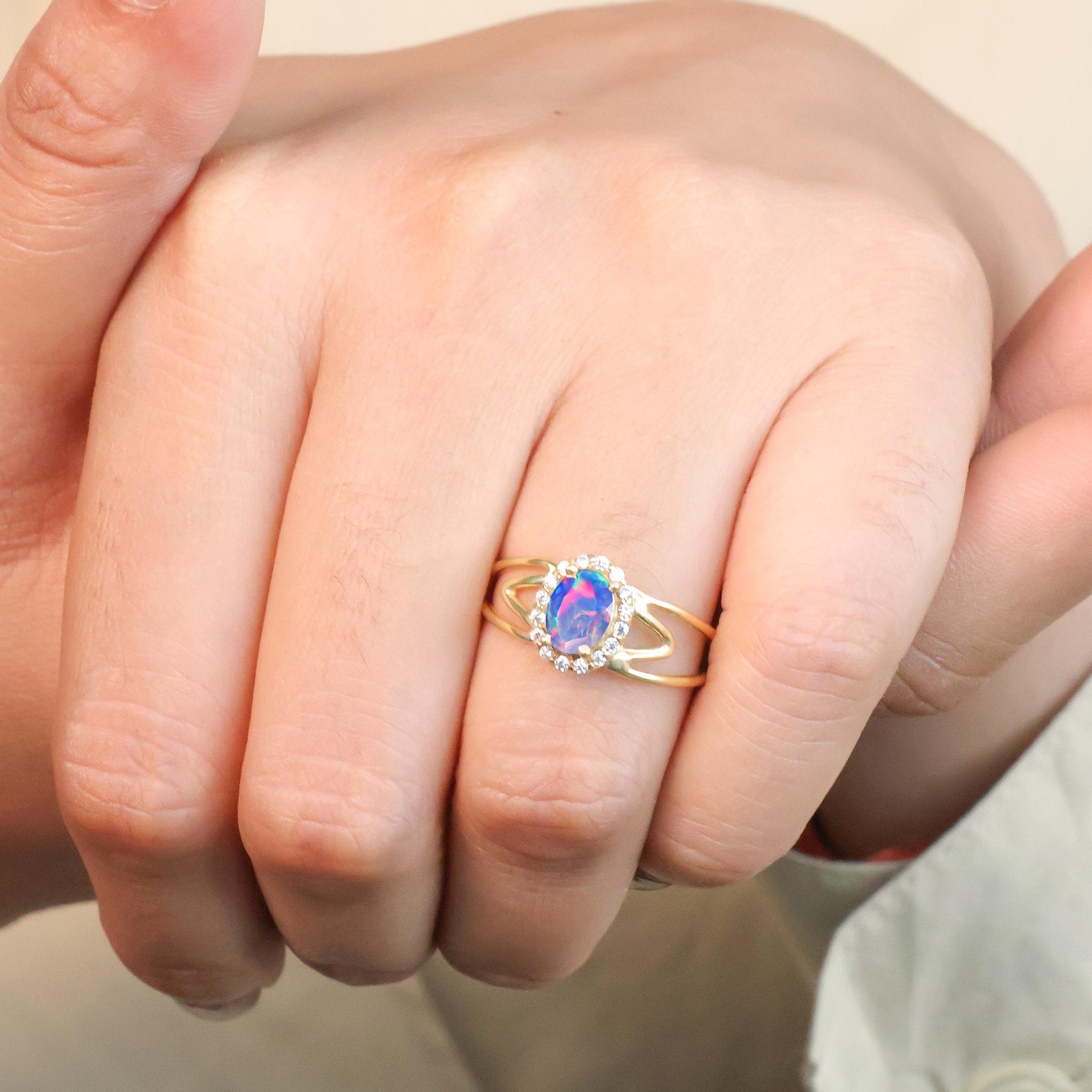 Natural Lavender Opal & White Zircon Stackable Halo Ring - Goodstone Jewels