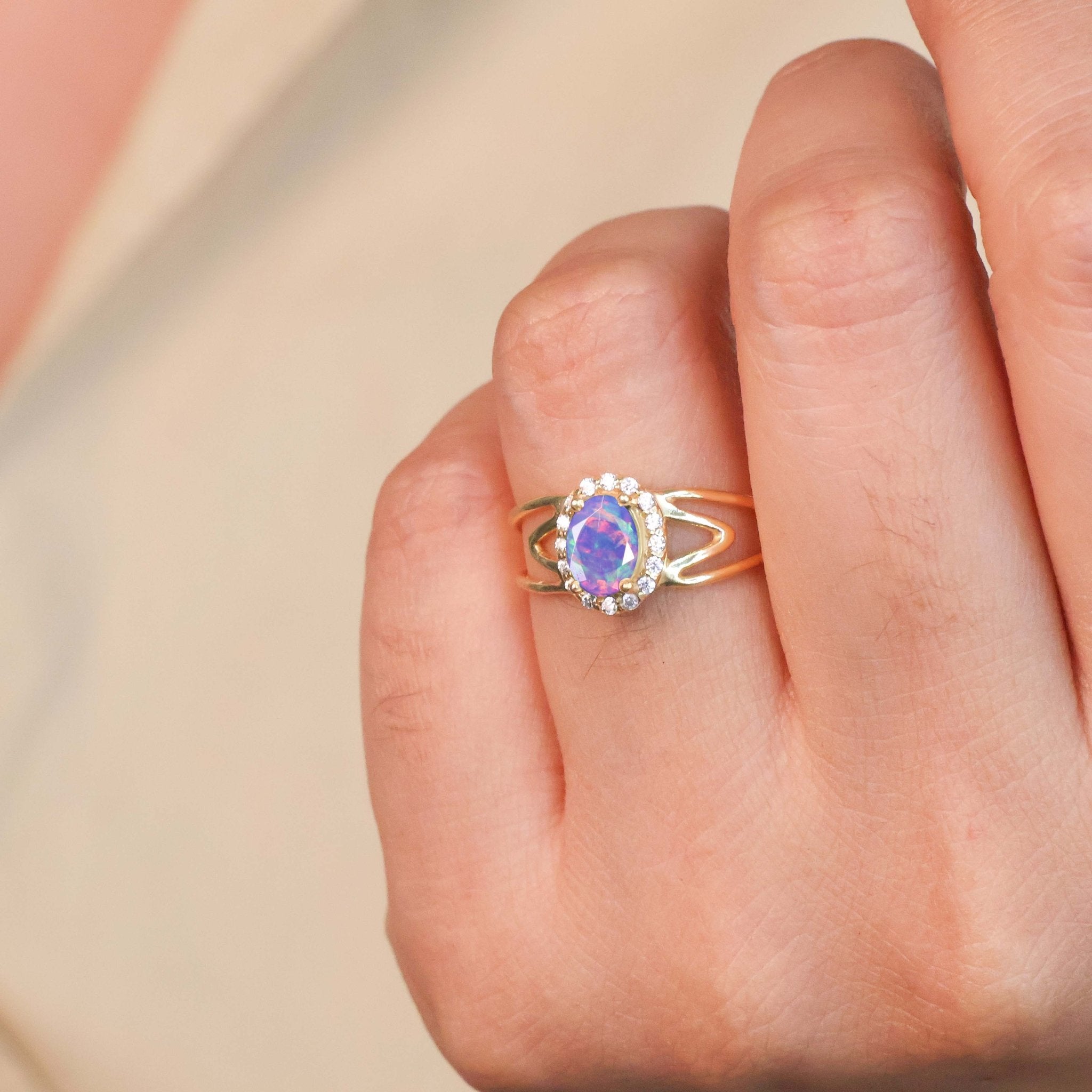 Natural Lavender Opal & White Zircon Stackable Halo Ring - Goodstone Jewels