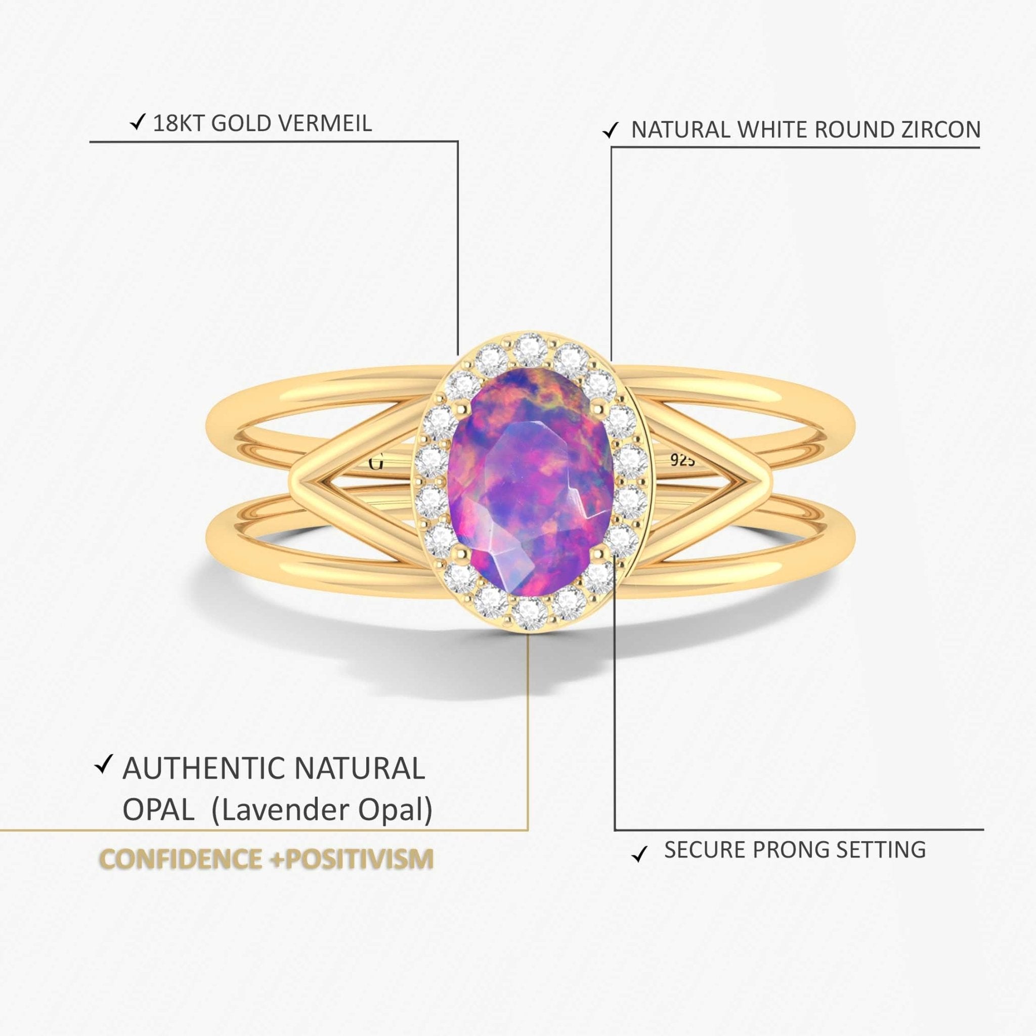 Natural Lavender Opal & White Zircon Stackable Halo Ring - Goodstone Jewels