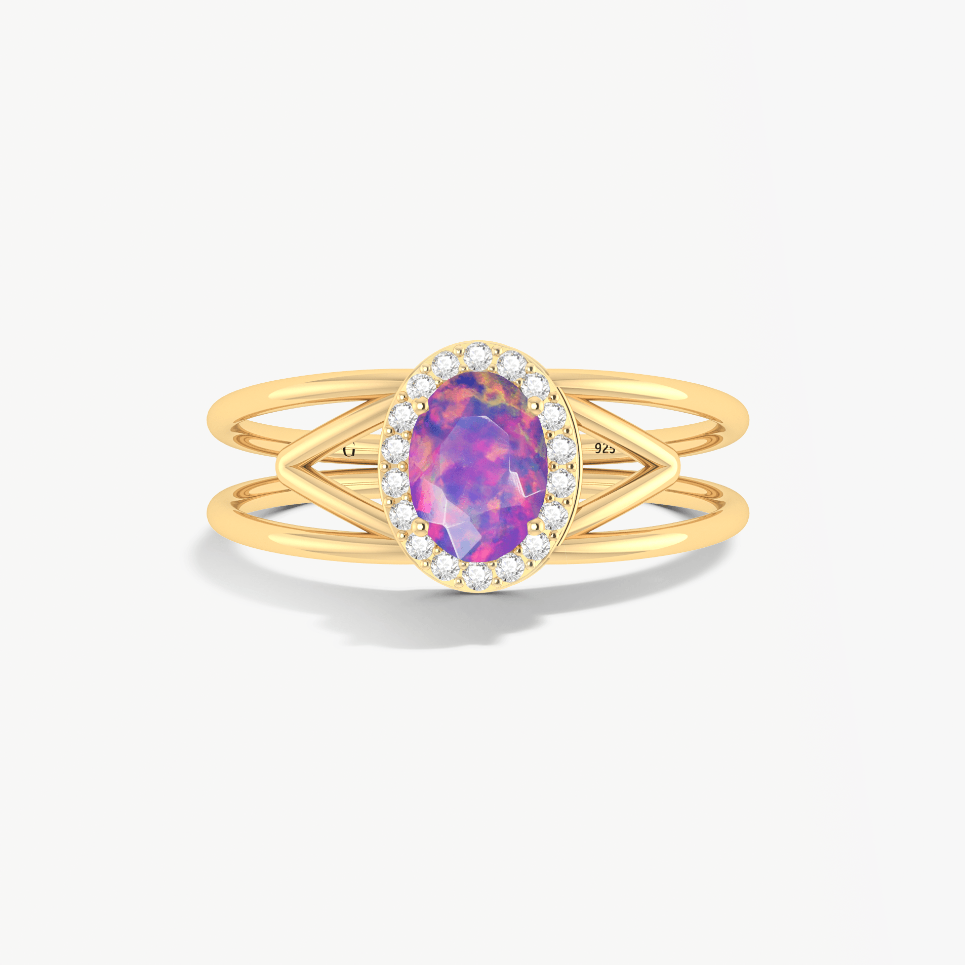 Natural Lavender Opal & White Zircon Stackable Halo Ring - Goodstone Jewels