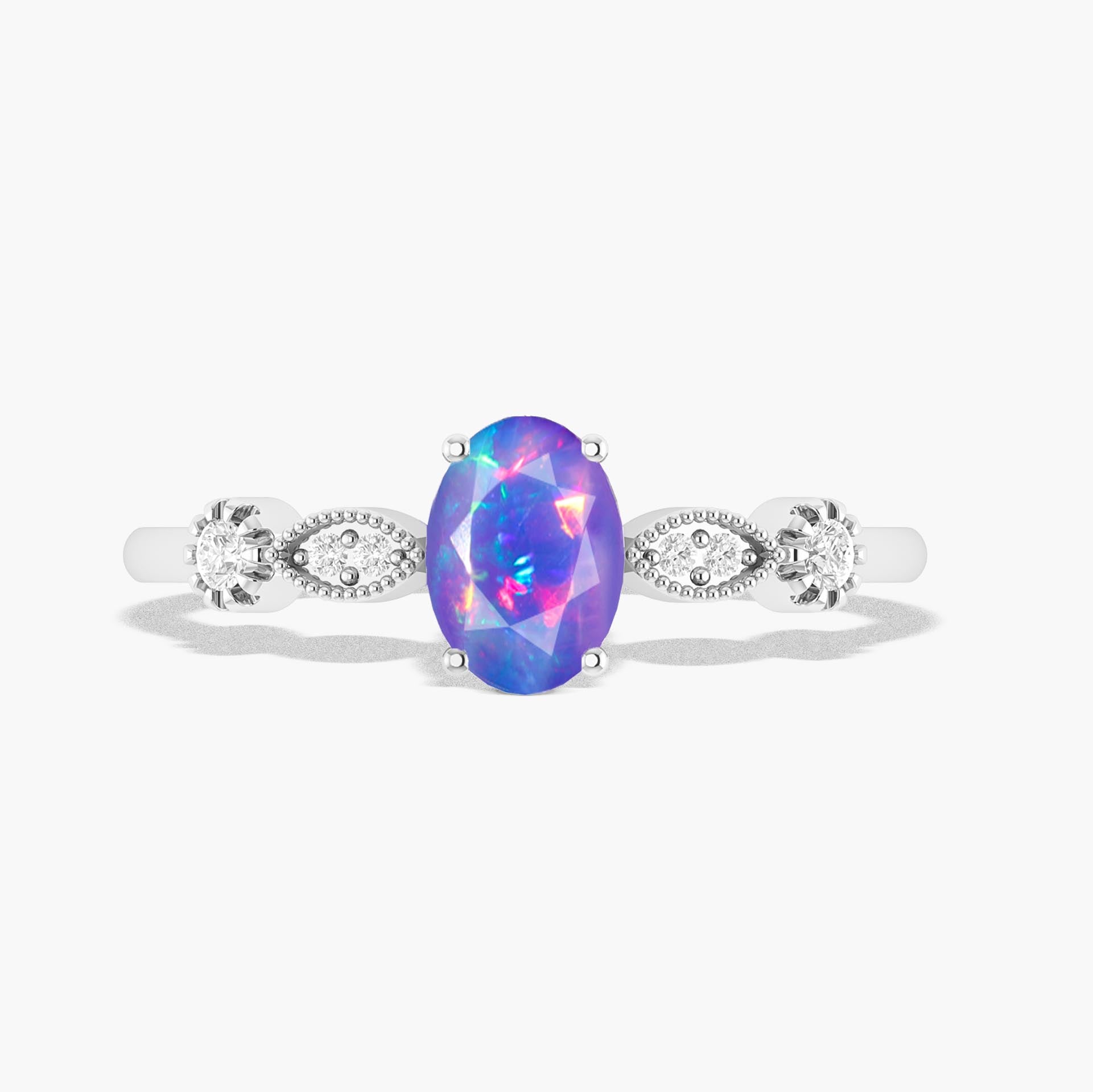 Natural Lavender Opal with White Zircon Side Stone Solitaire Ring - Goodstone Jewels