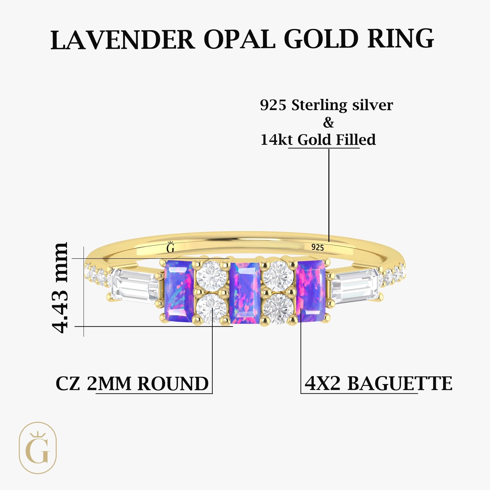 Natural Lavender Opal with White Zircon Three Stone Statement Ring - Goodstone Jewels