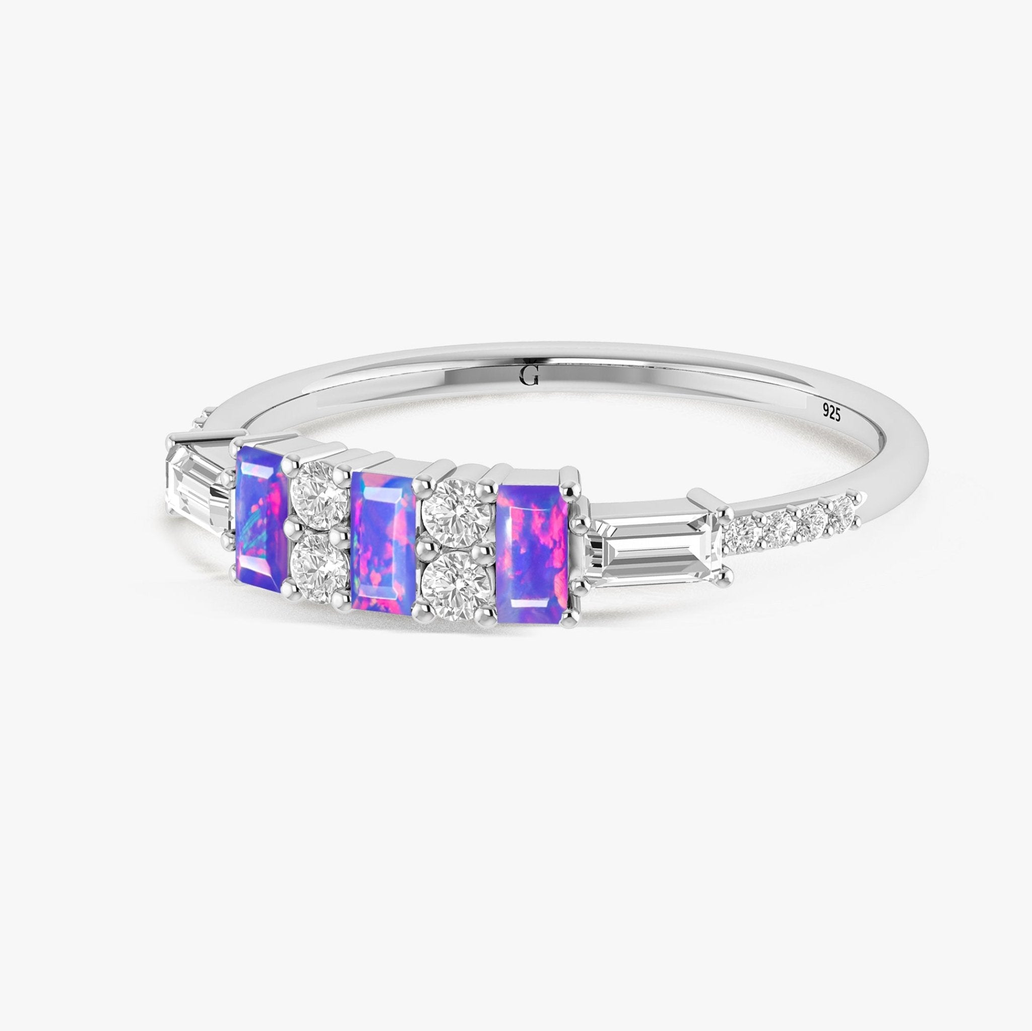 Natural Lavender Opal with White Zircon Three Stone Statement Ring - Goodstone Jewels