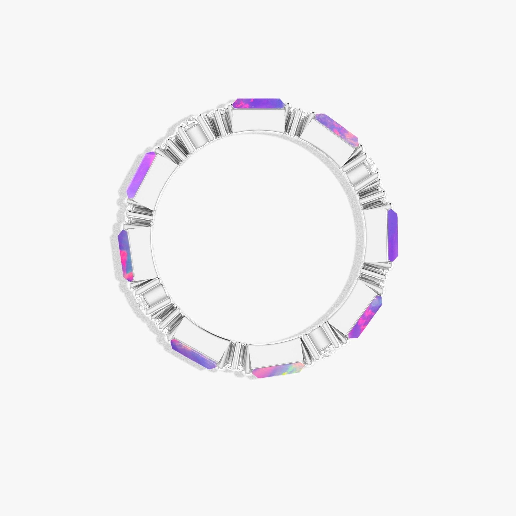 Natural Lavender Opal with Zircon Full Eternity Wedding Band Ring - Goodstone Jewels