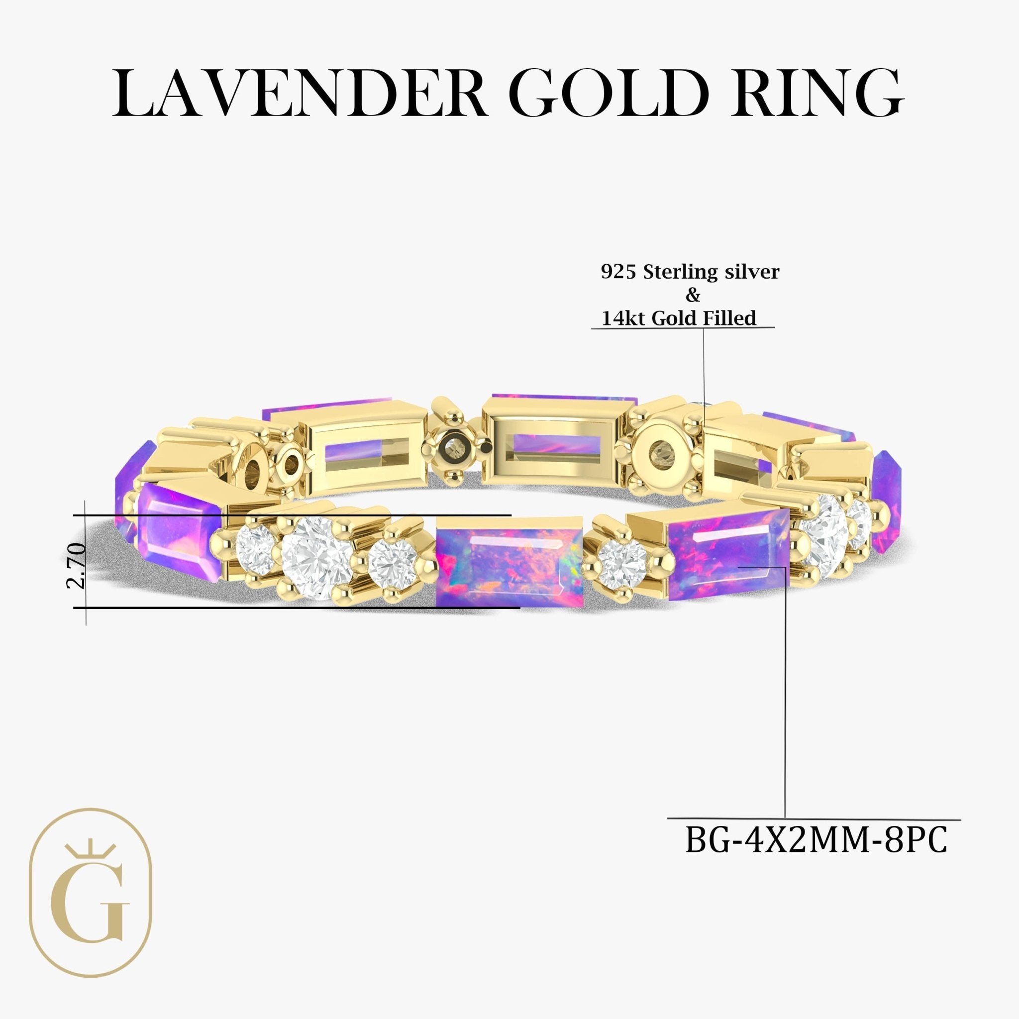 Natural Lavender Opal with Zircon Full Eternity Wedding Band Ring - Goodstone Jewels