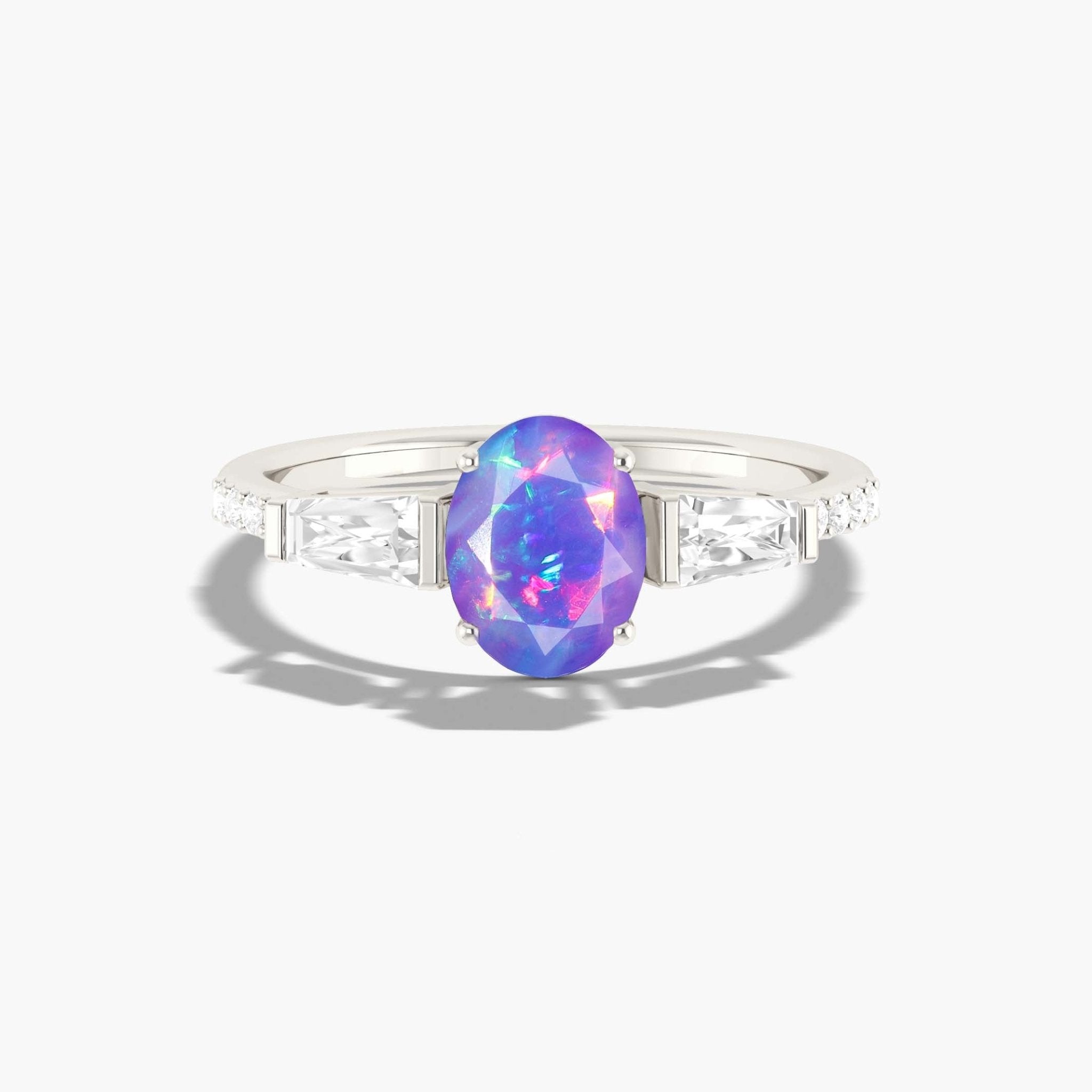 Natural Lavender Opal with Zircon Three Stone Engagement Ring - Goodstone Jewels