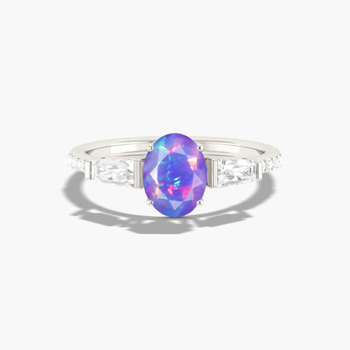 Natural Lavender Opal with Zircon Three Stone Engagement Ring