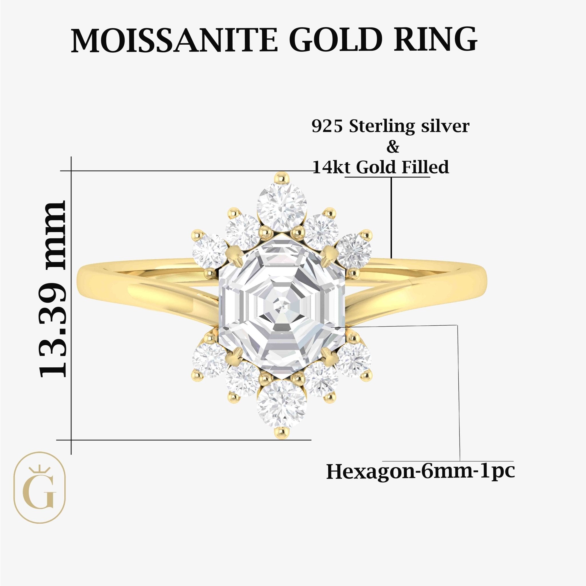 Natural Moissanite Hexagon Gemstone Ring - Goodstone Jewels
