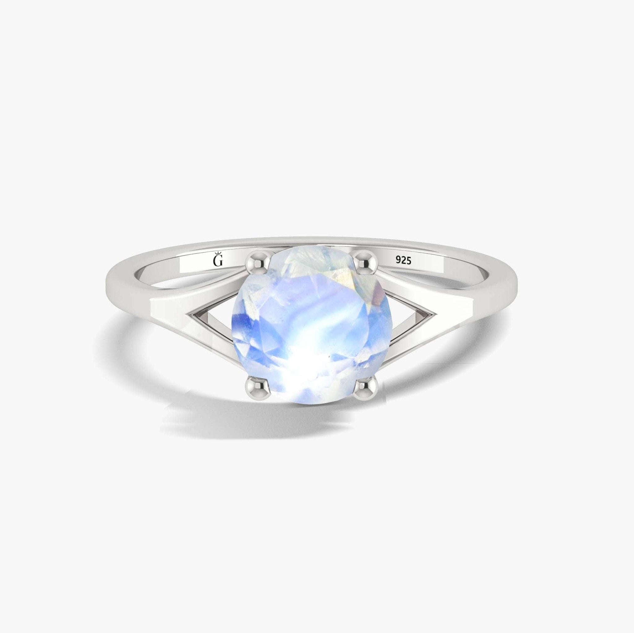Natural Moonstone 2 Carat Round Shape Solitaire Wedding Ring - Goodstone Jewels