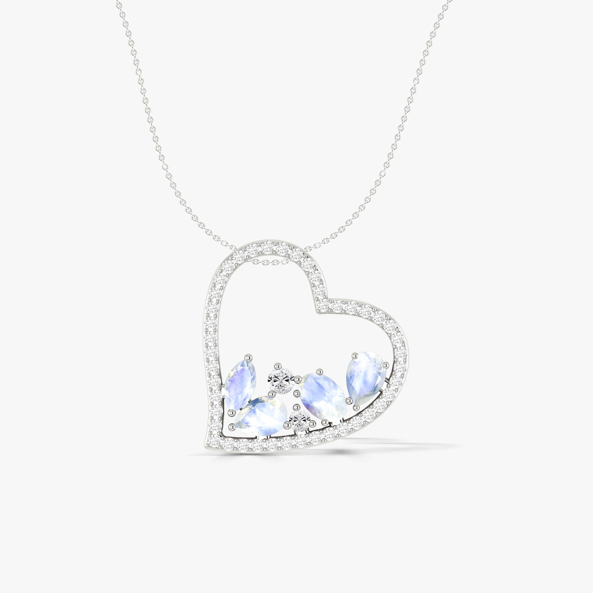 Natural Moonstone 4 Stone Heart Chain Pendant Necklace - Goodstone Jewels