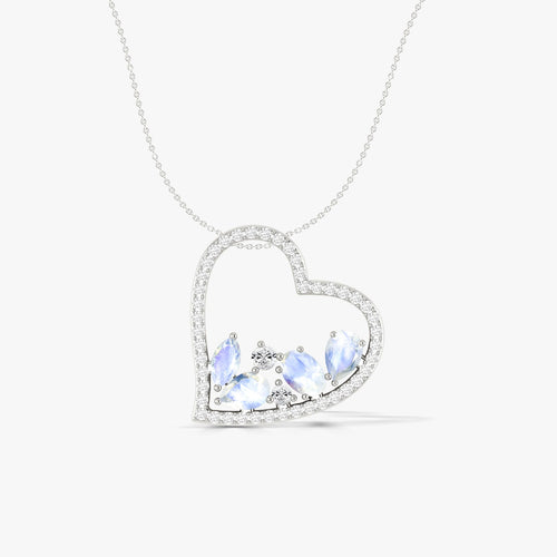 Natural Moonstone 4 Stone Heart Chain Pendant Necklace