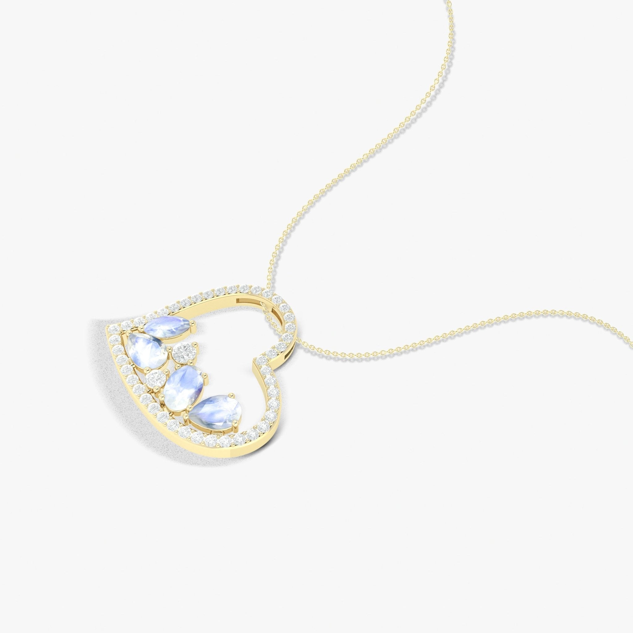 Natural Moonstone 4 Stone Heart Chain Pendant Necklace - Goodstone Jewels