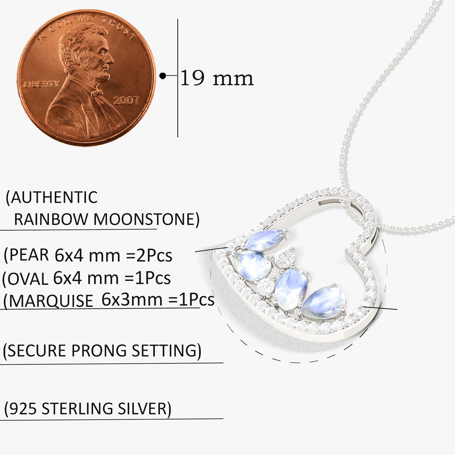 Natural Moonstone 4 Stone Heart Chain Pendant Necklace - Goodstone Jewels