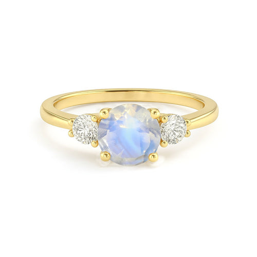 Moonstone Three Stone Ring with Cubic Zirconia