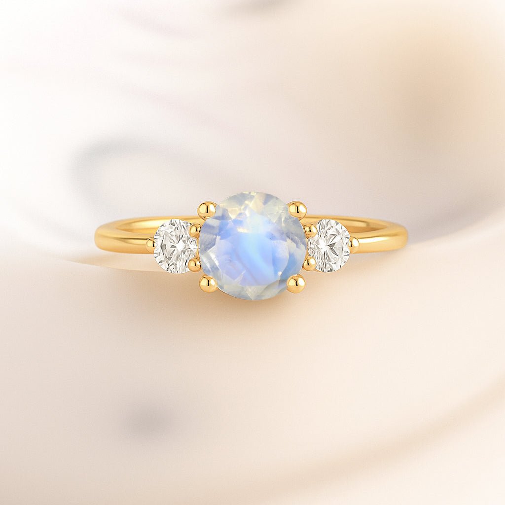 Natural Moonstone and Cubic Zircon Birthstone Trilogy Ring - Goodstone Jewels