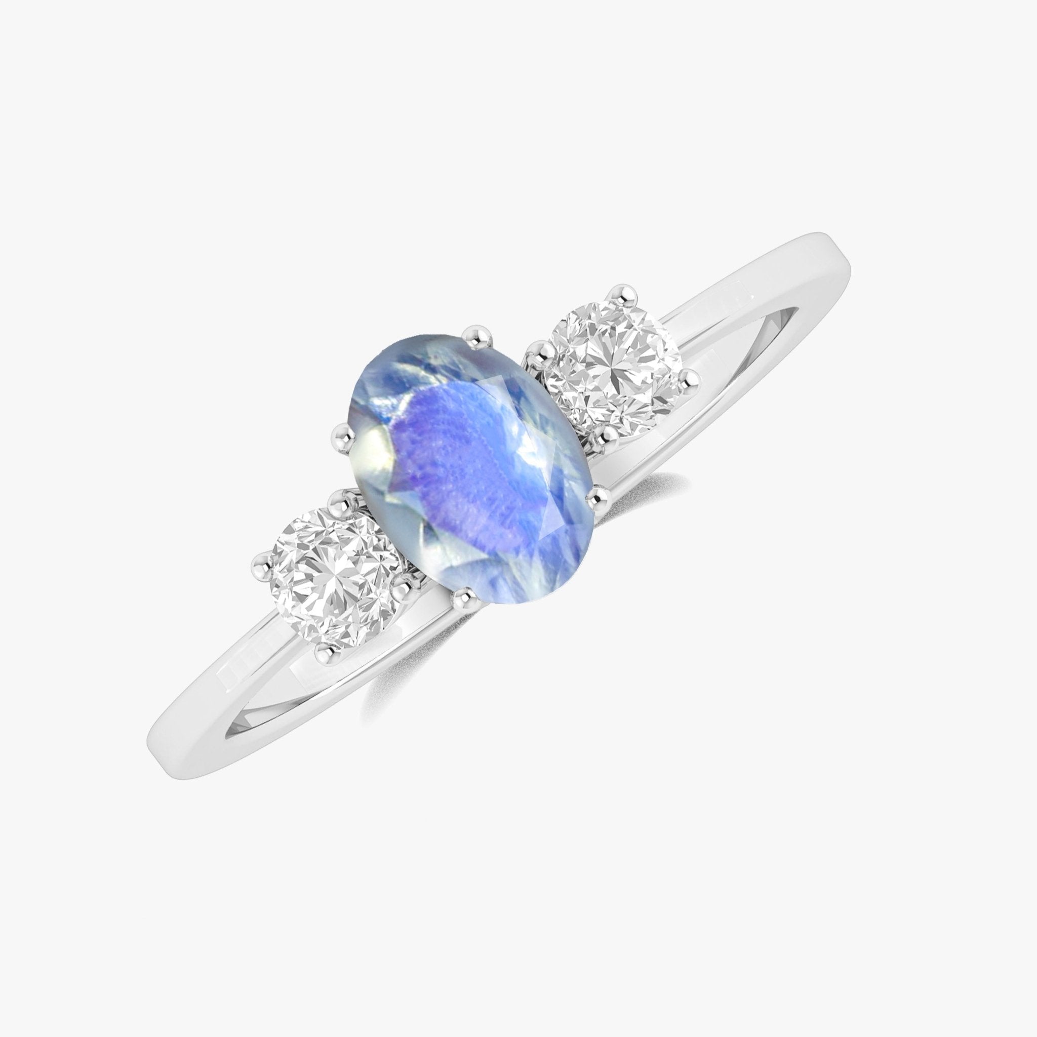 Natural Moonstone and White Zircon Engagement Three Stone Ring - Goodstone Jewels