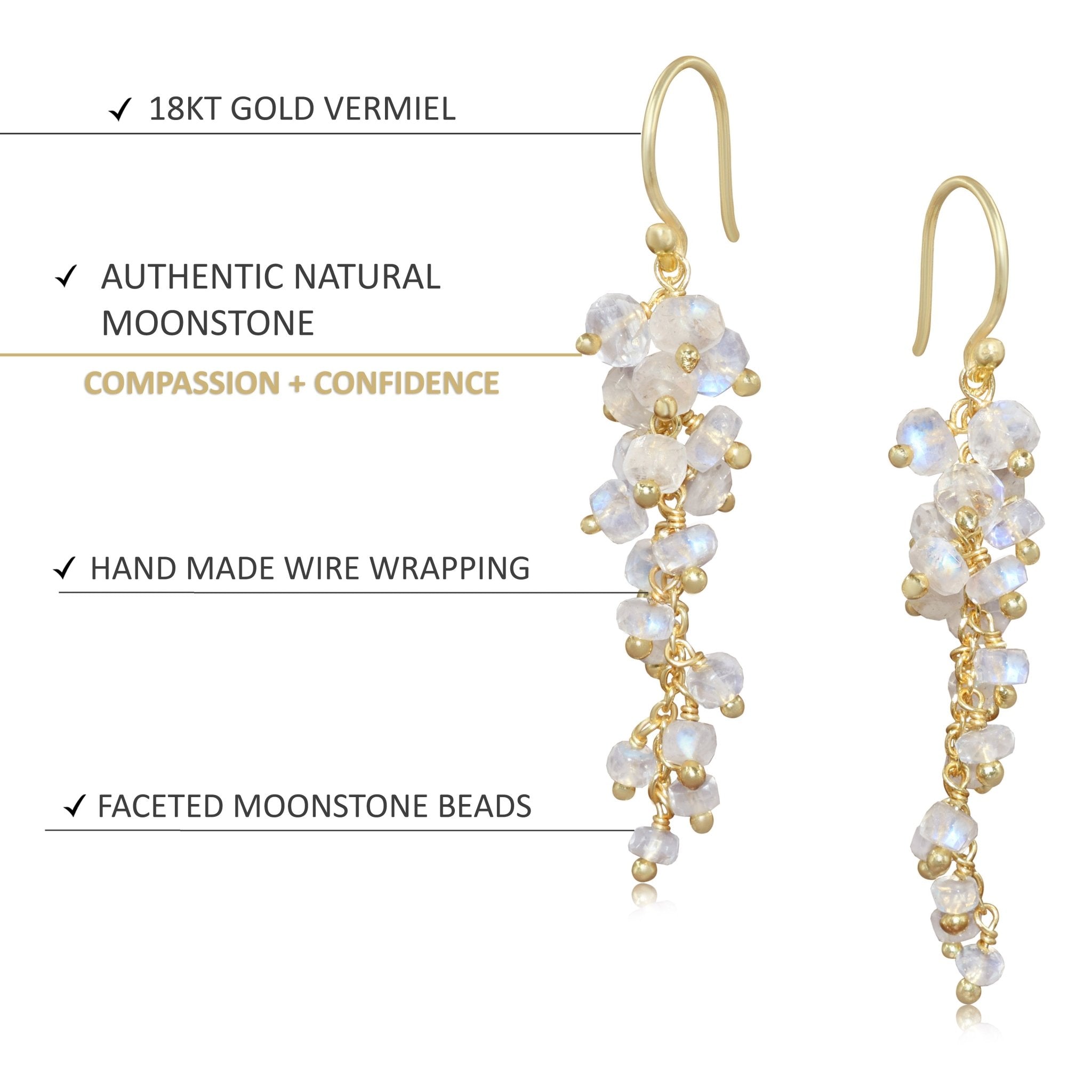 Natural Moonstone Beaded Long Cluster Dangle Earrings - Goodstone Jewels