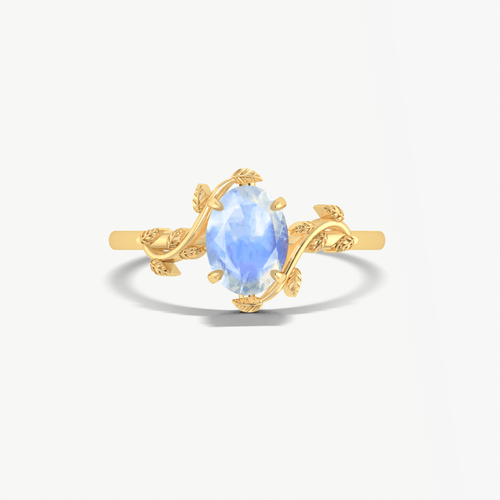 Natural Moonstone Bypass Leaf Style Solitaire Ring