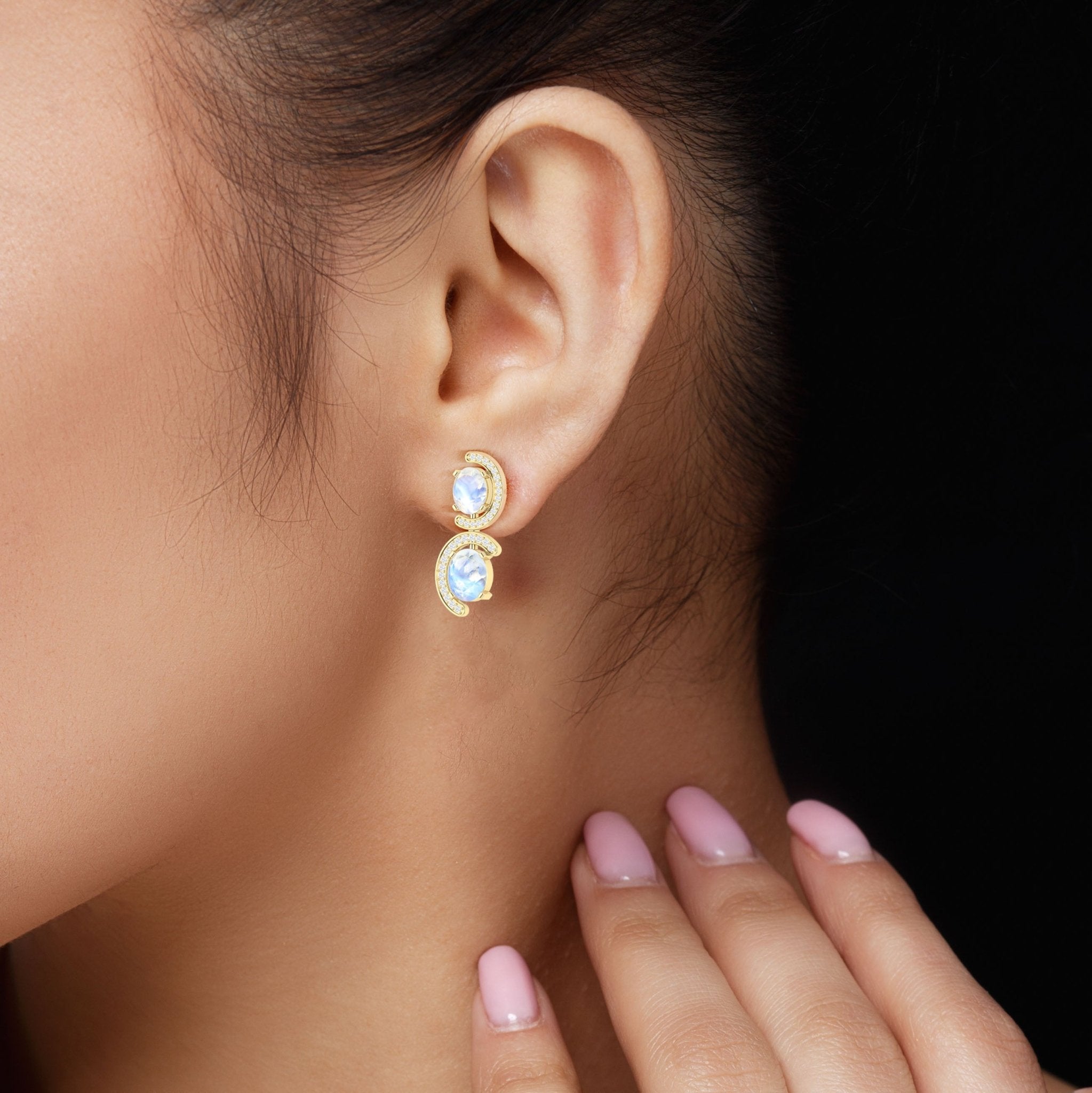Natural Moonstone 'C' Shape Stud Earrings - Goodstone Jewels