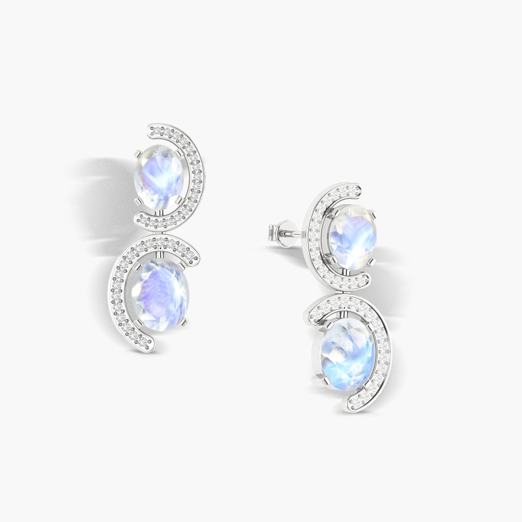 Natural Moonstone 'C' Shape Stud Earrings - Goodstone Jewels