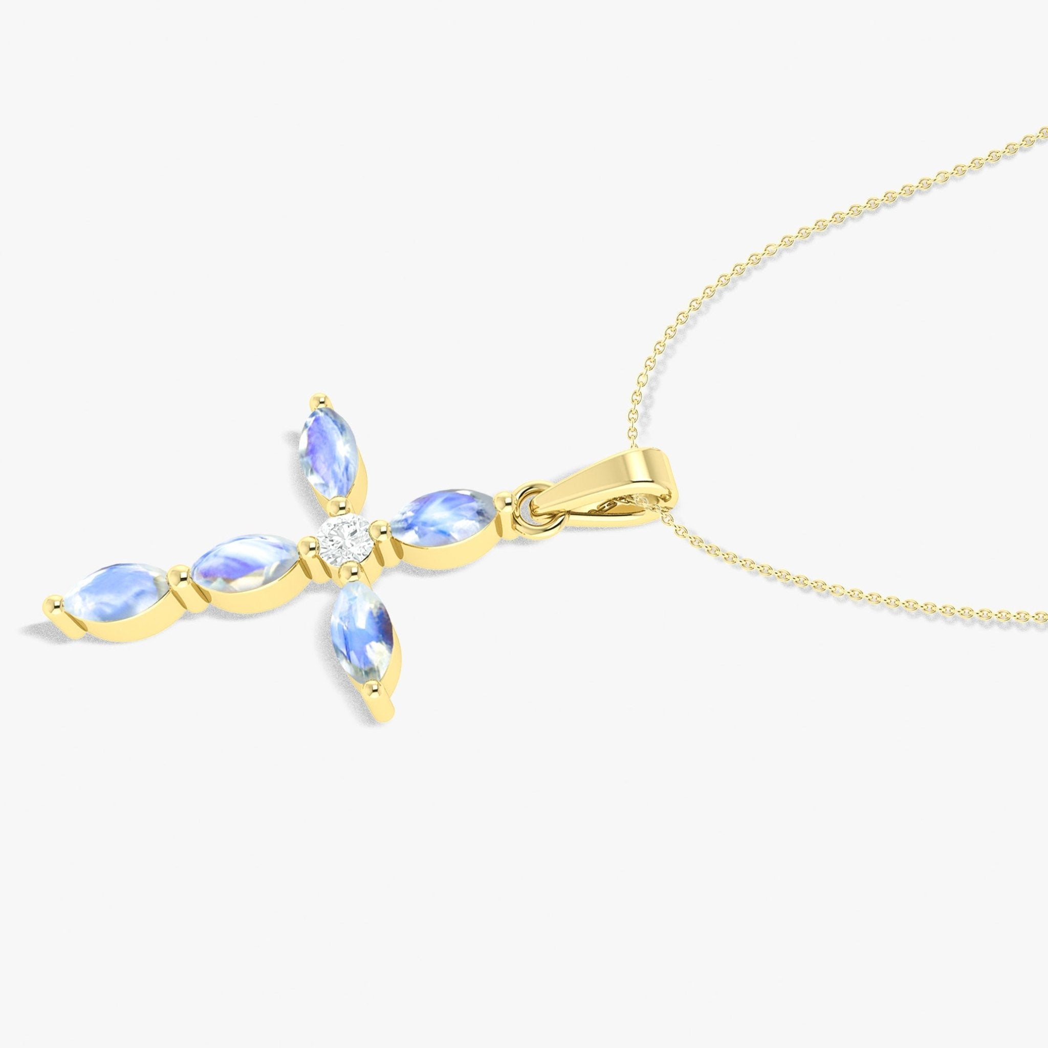 Natural Moonstone Cross Charm Pendant Necklace - Goodstone Jewels