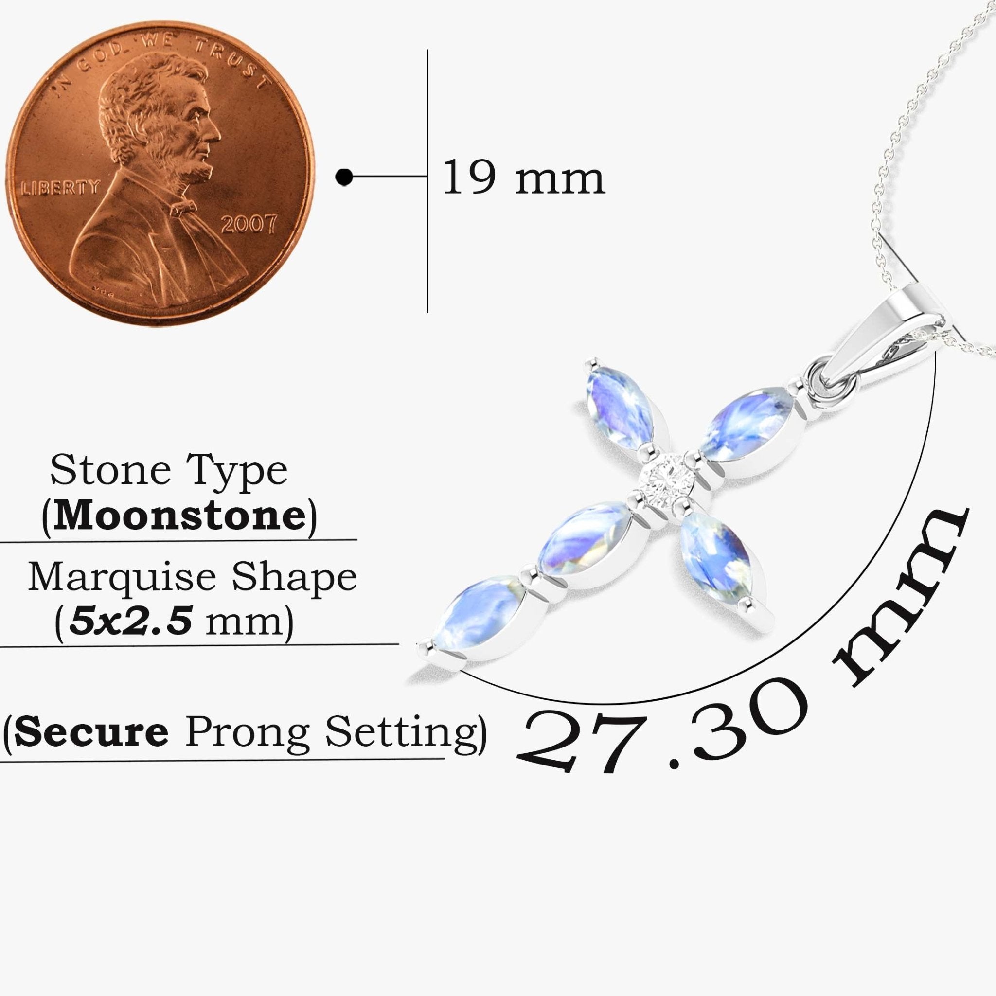 Natural Moonstone Cross Charm Pendant Necklace - Goodstone Jewels