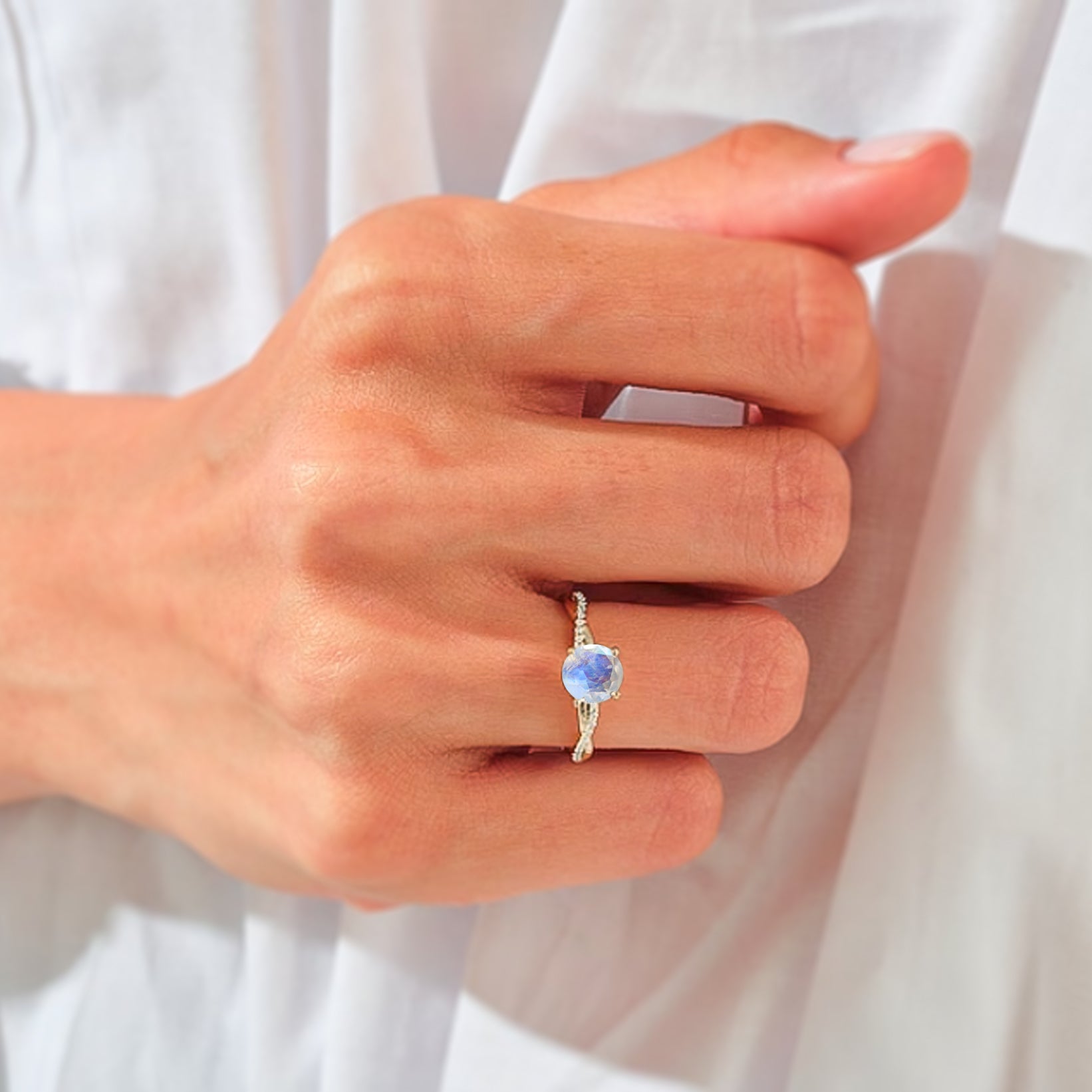 Natural Moonstone Crossover Ring for Womens Birthstone Jewelry - Goodstone Jewels