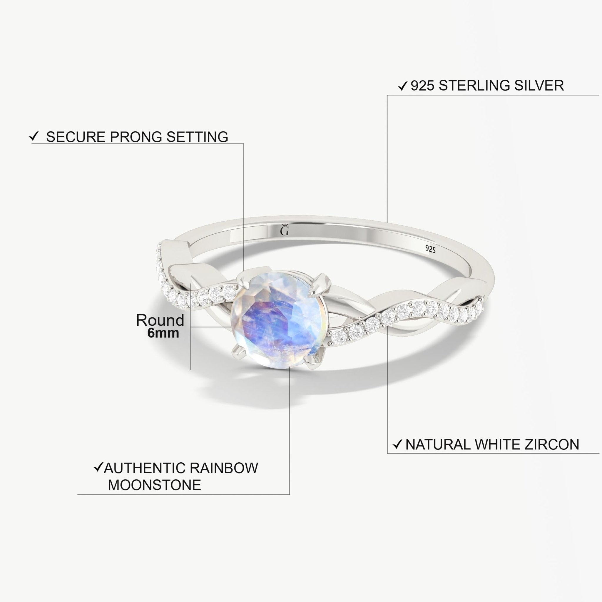 Natural Moonstone Crossover Ring for Womens Birthstone Jewelry - Goodstone Jewels