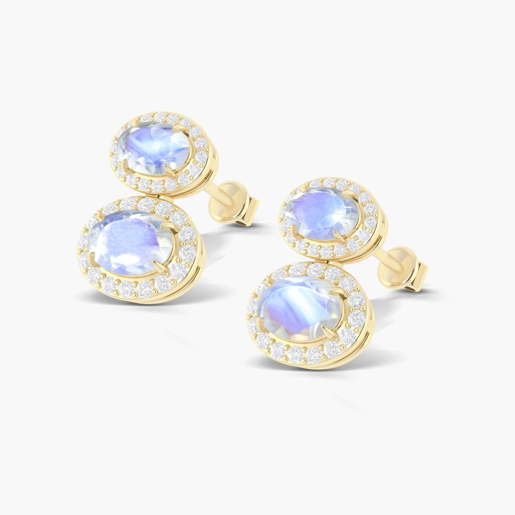 Natural Moonstone Dual Stone Halo Stud Earrings - Goodstone Jewels